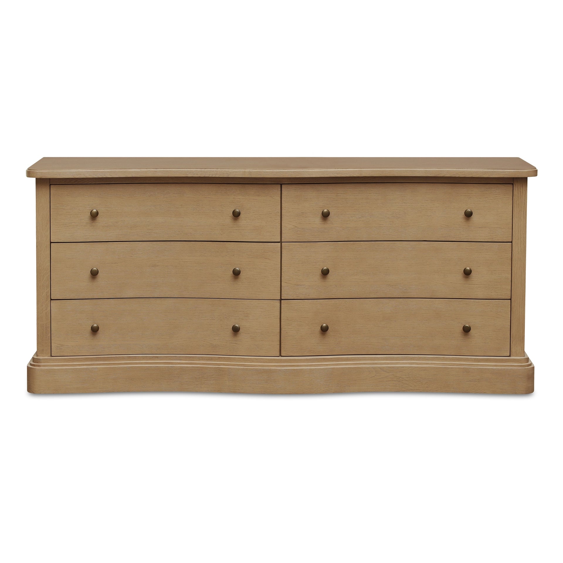 Lioren Dresser, Solid Oak, 6 Drawers, Curved Front, Brass Handles, Natural
