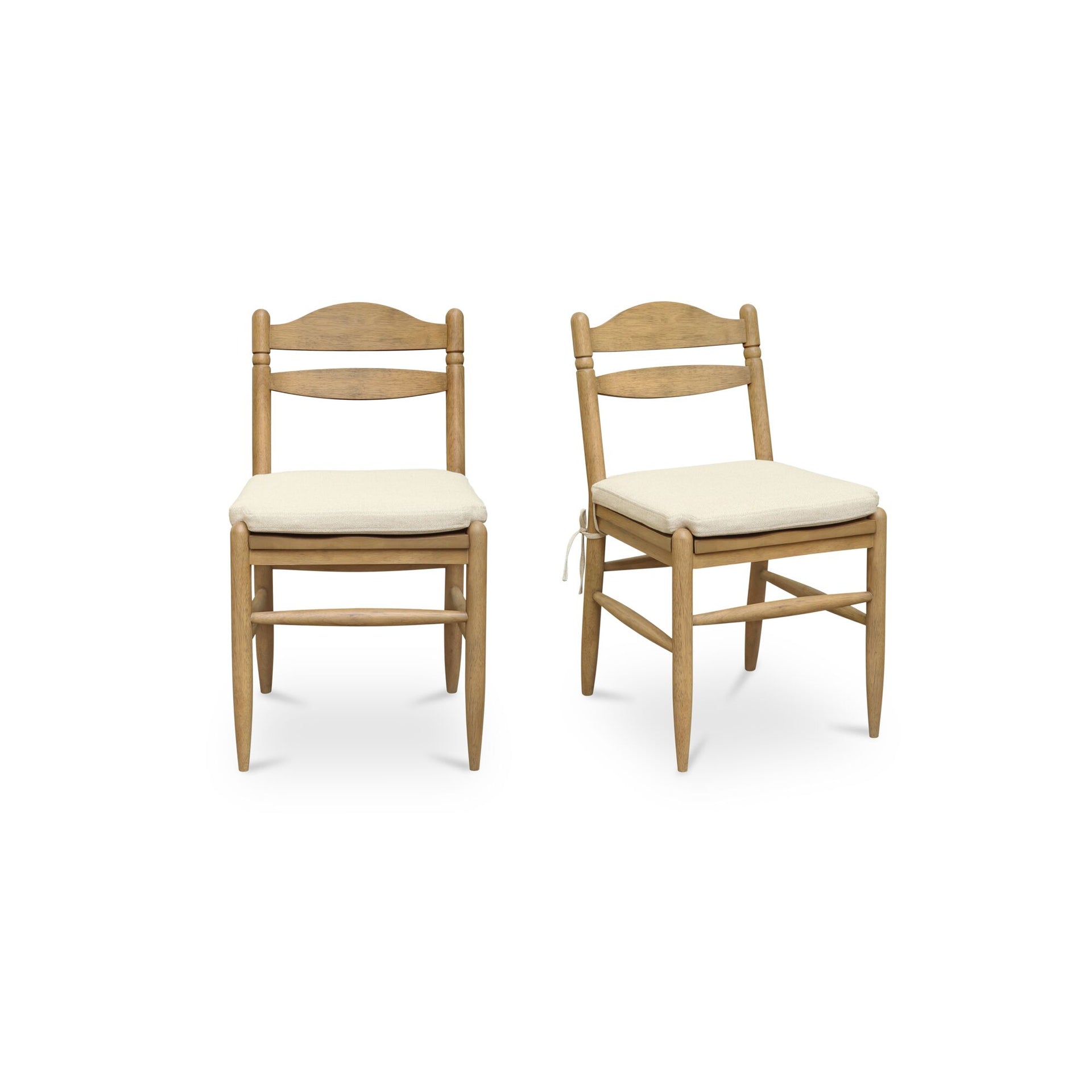 Marlais Dining Chair, Rubber Wood, Polyester-Linen Upholstery, Turned Back Detail, Removable Seat Cushion, Natural - Set of 2