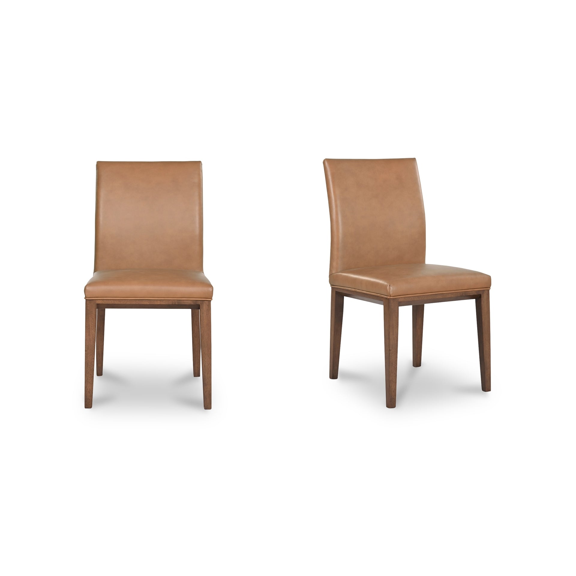 Bayou Dining Chair, Top-Grain Leather, Metal Frame, Rubberwood Legs, High Back, Foam and Spring Seat, Tan - Set of Two