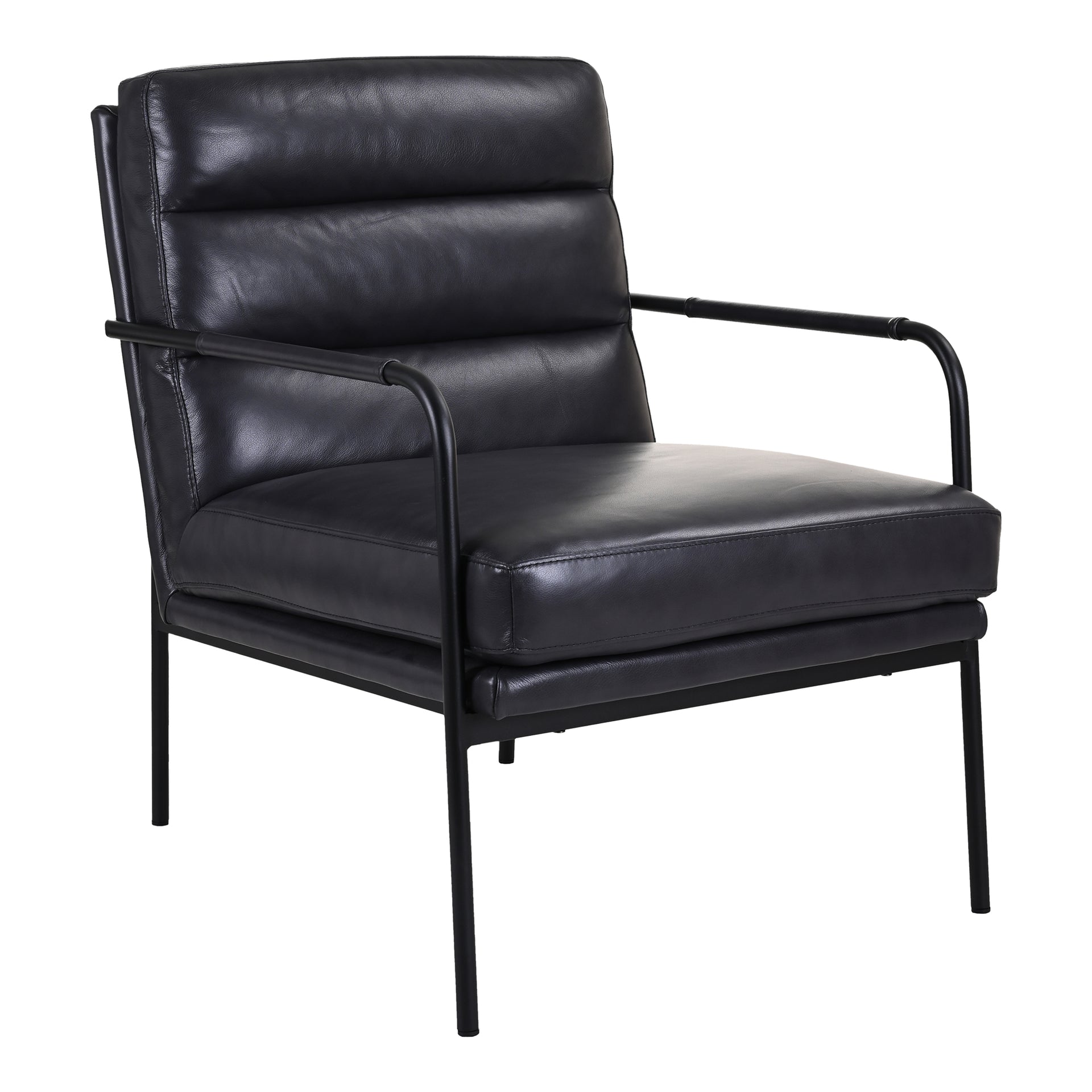Juno Armchair, Top Grain Leather, Minimal Metal Frame, Raven Black