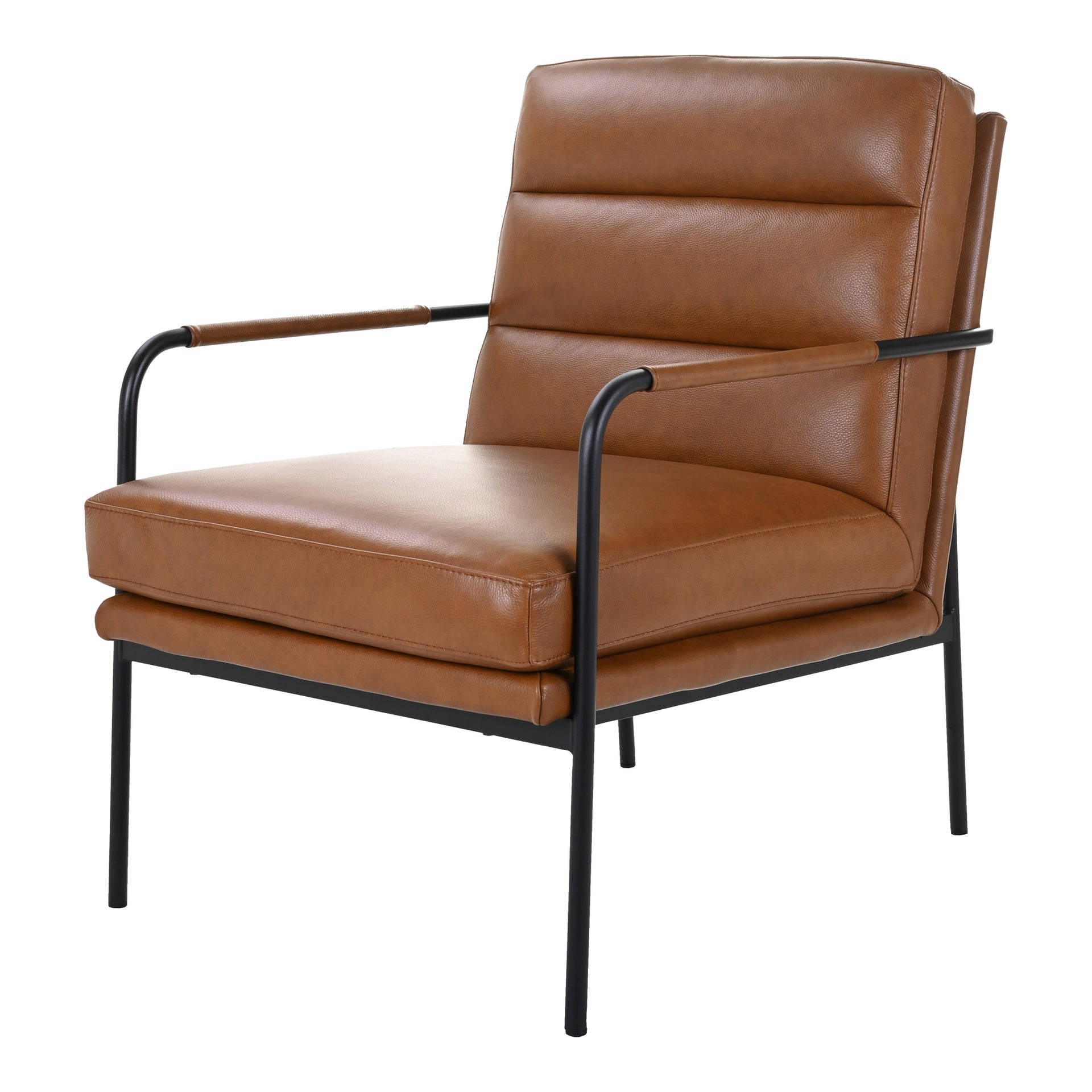 Juno - Arm Chair with Premium Top Grain Leather in Chestnut Brown