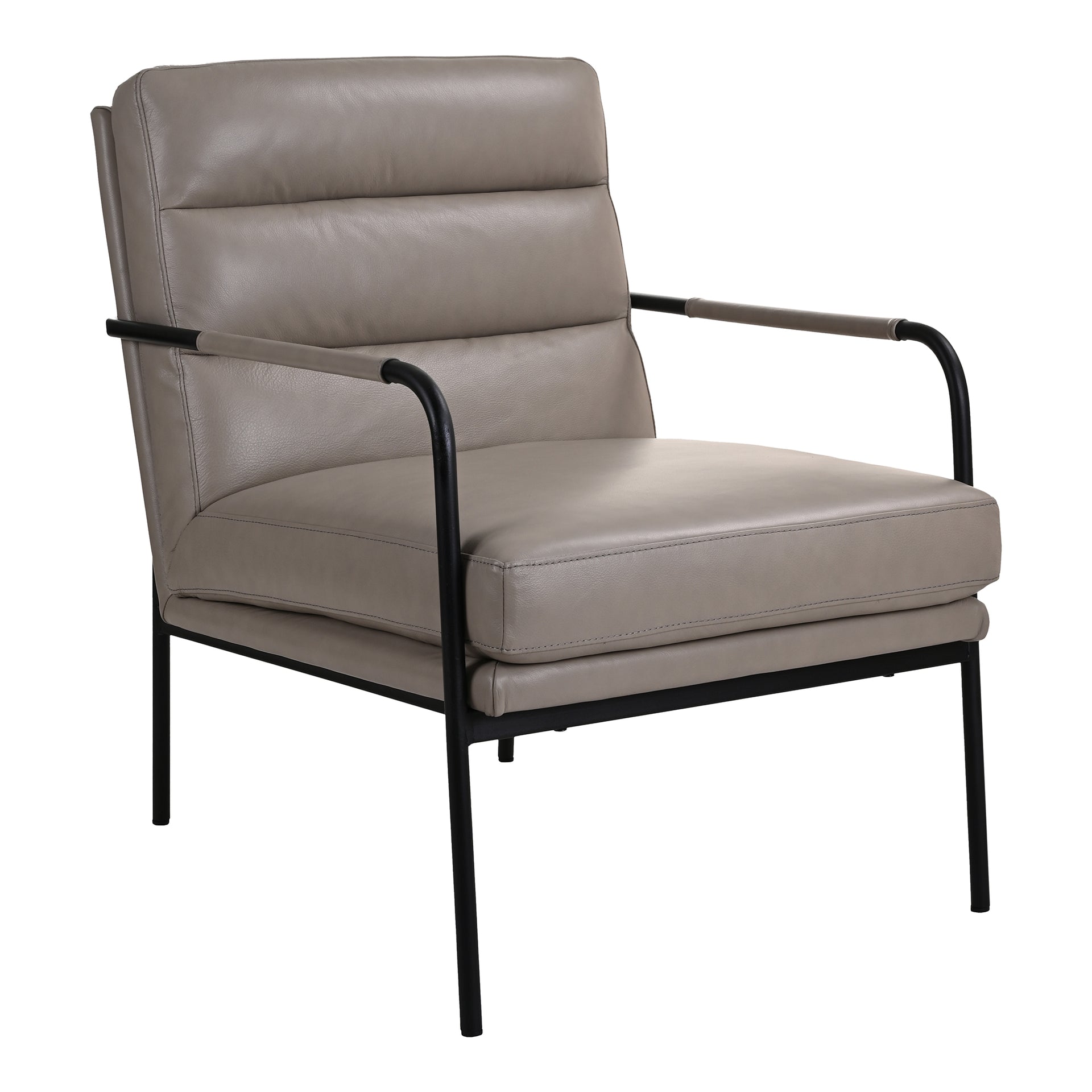 Juno Armchair, Top Grain Leather, Minimal Metal Frame, Sculptors Clay Grey