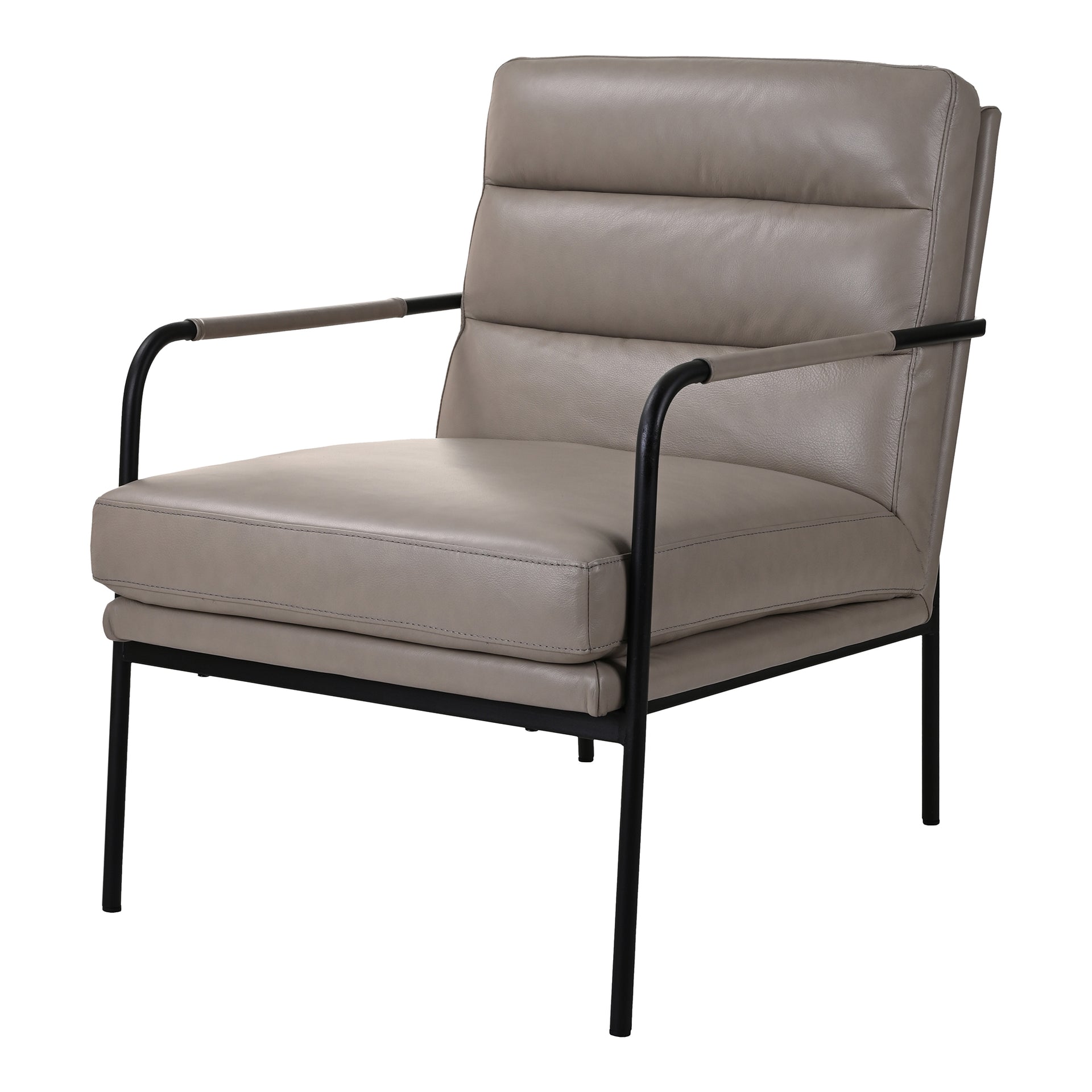 Juno Armchair, Top Grain Leather, Minimal Metal Frame, Sculptors Clay Grey