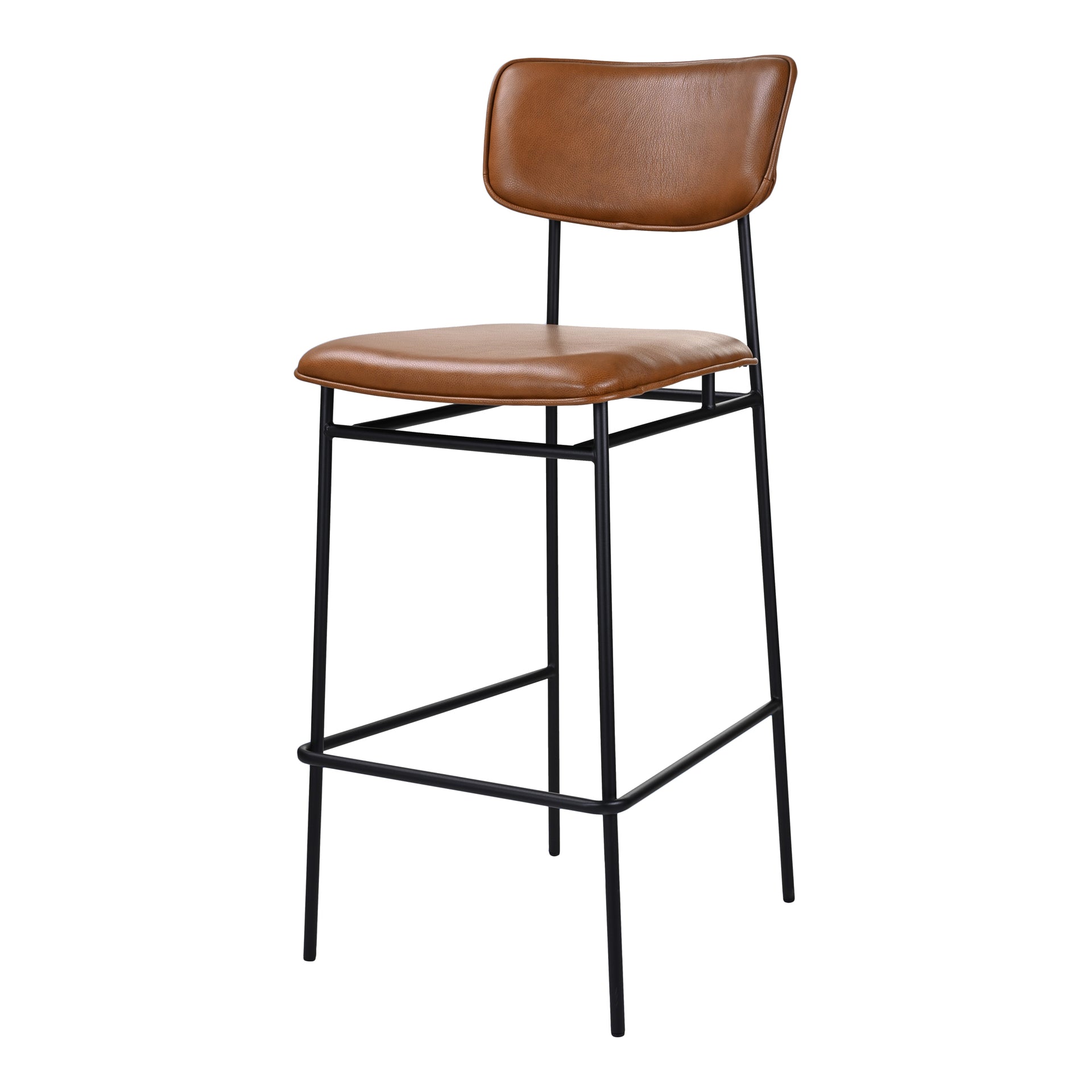 Osheaga, Elegant Barstool, Top Grain Leather, Powder-Coated Metal Frame, Brown