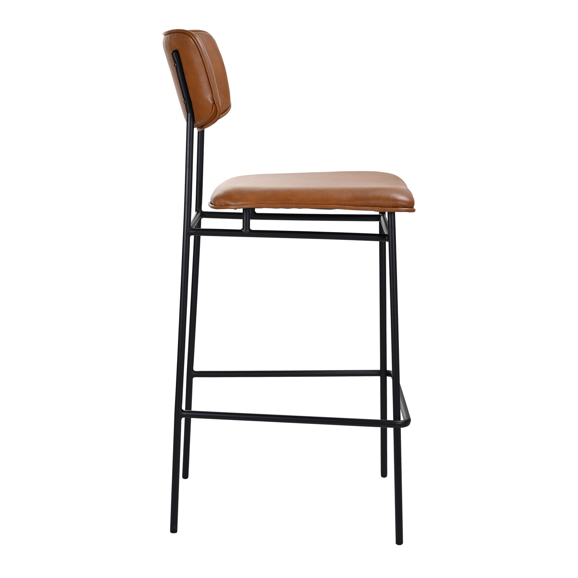 Osheaga, Elegant Barstool, Top Grain Leather, Powder-Coated Metal Frame, Brown