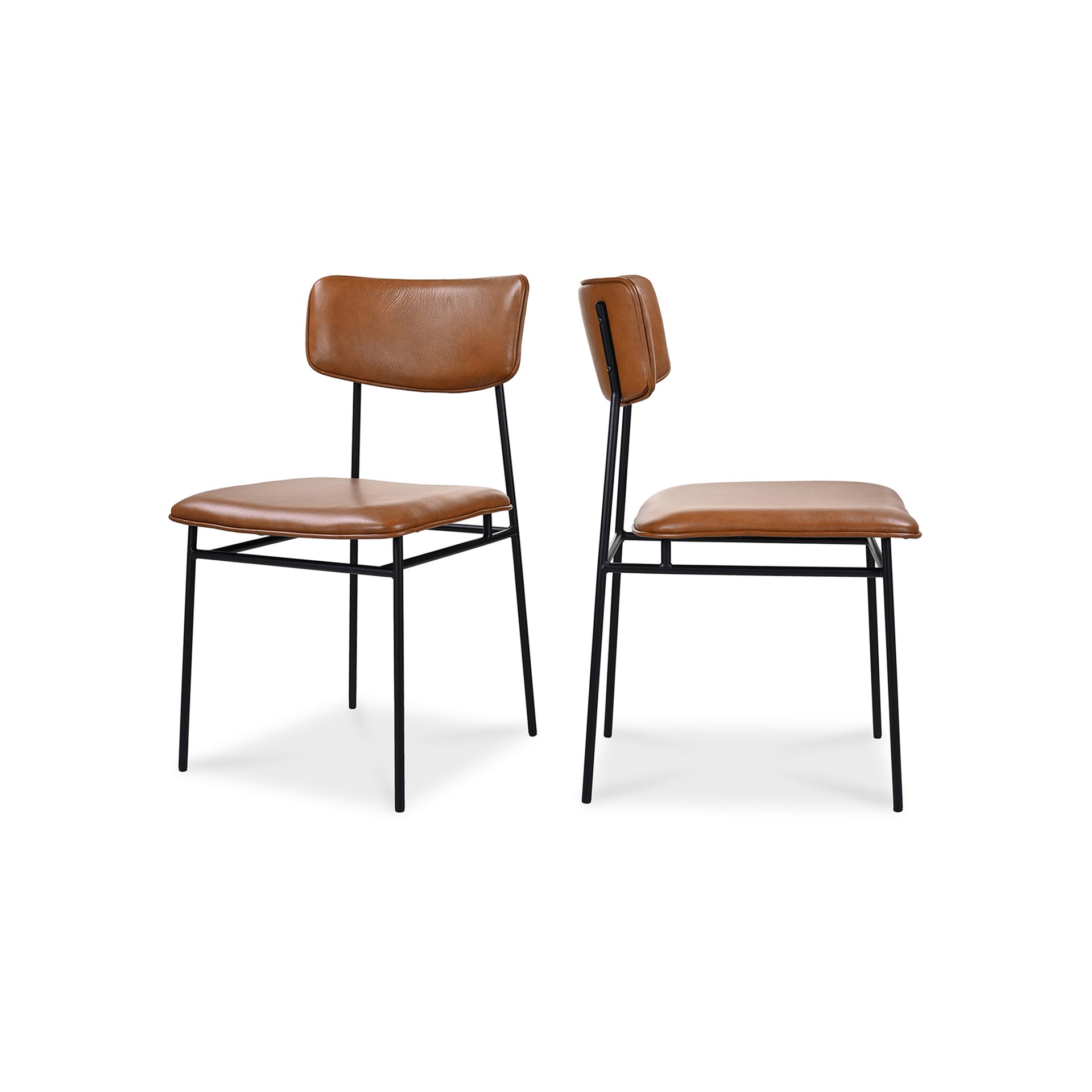 Osheaga Dining Chair, Top Grain Leather Upholstery, Powder-Coated Metal Frame, Brown - Set of 2