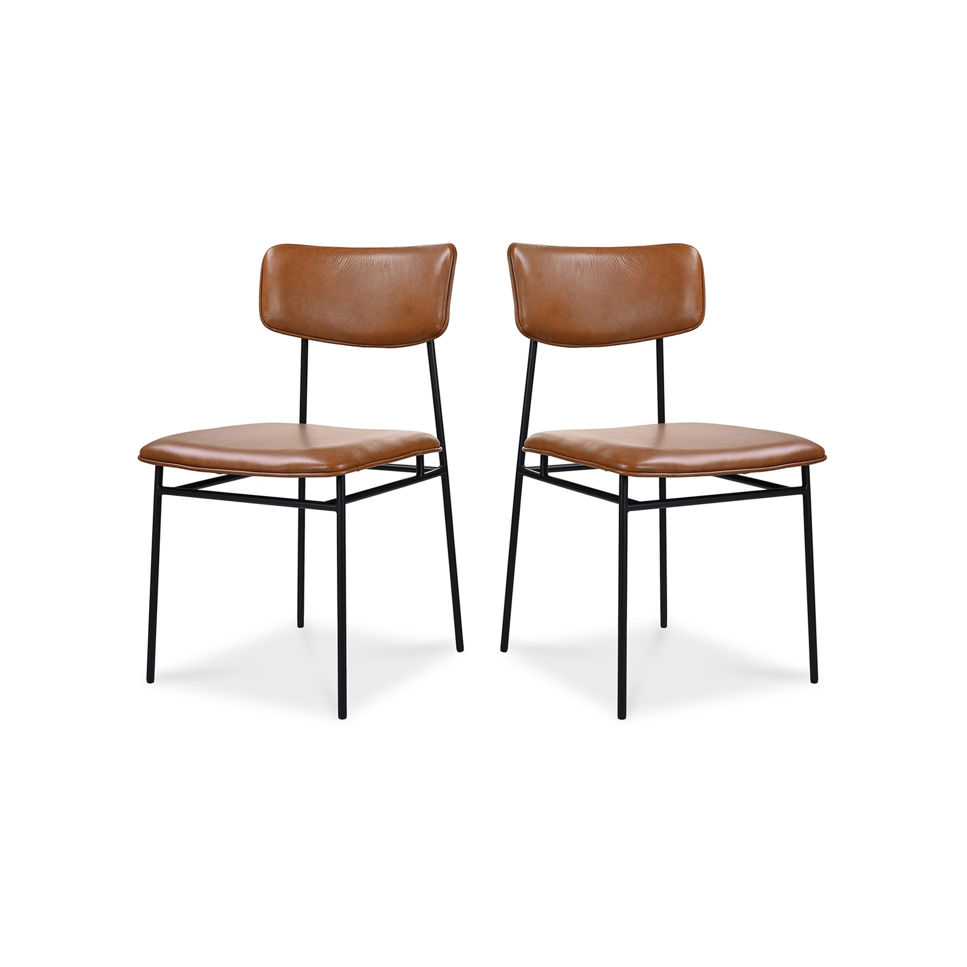 Osheaga Dining Chair, Top Grain Leather Upholstery, Powder-Coated Metal Frame, Brown - Set of 2