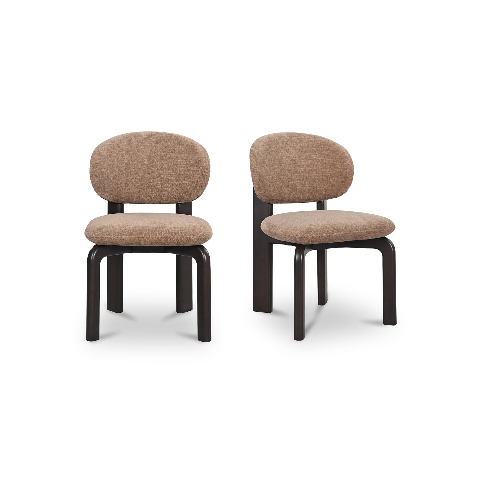 Ezran Dining Chair, Polyester Performance Fabric, Rubberwood Frame, Angled Back Legs, Foam-Cushioned Webbing Seat, Brown - Set of 2