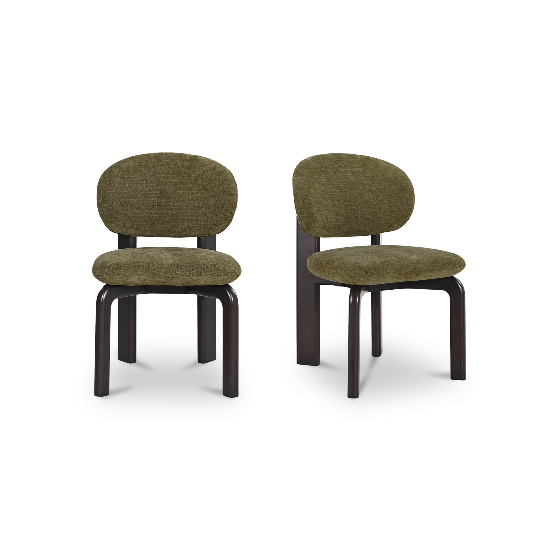 Ezran Dining Chair, Polyester Performance Fabric, Rubberwood Frame, Angled Back Legs, Foam-Cushioned Webbing Seat, Olive - Set of 2