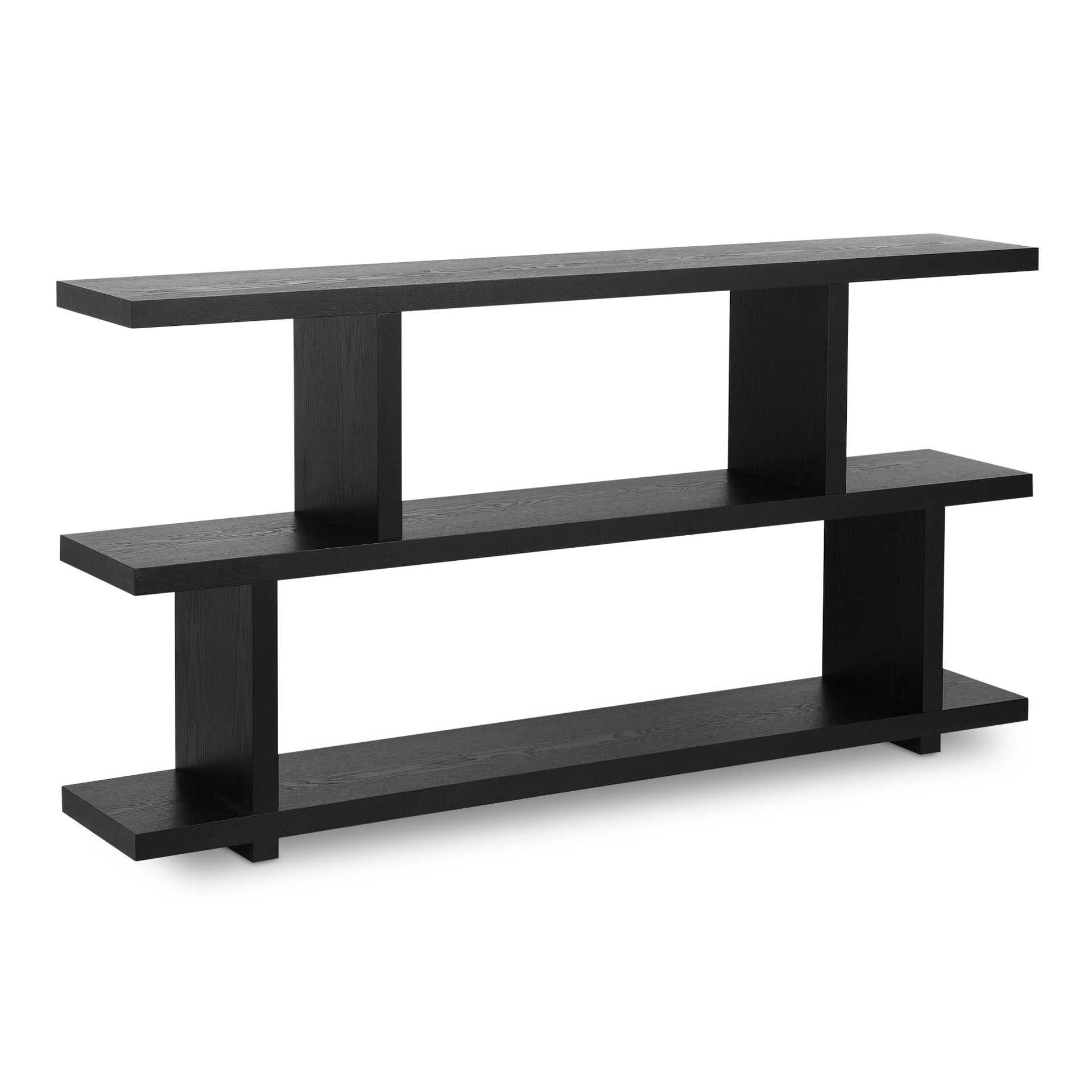 Soleil Small Shelf, Ash Veneer, Rectangular Open Design, Space Divider, 3-Tier Shelf, Black