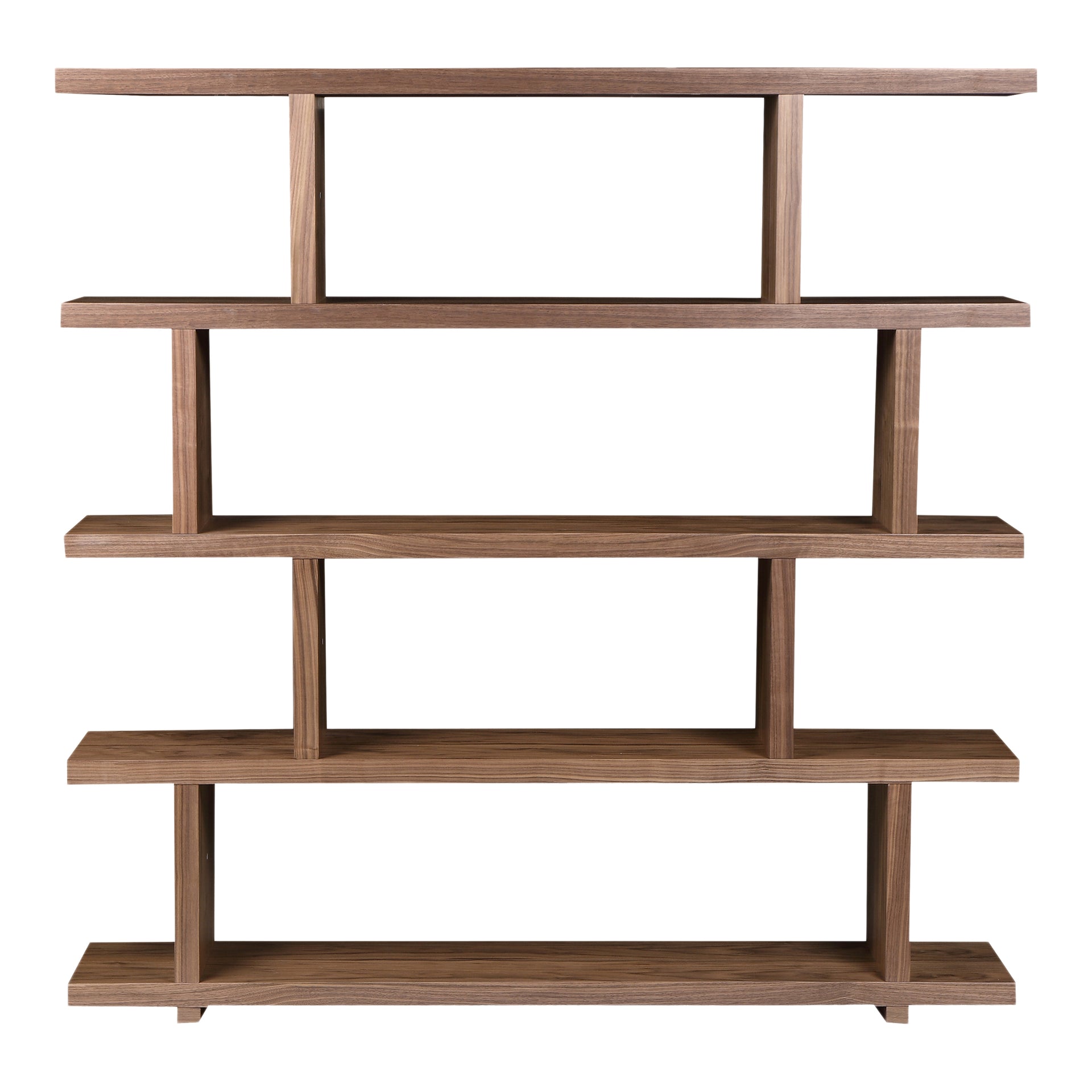 Soleil Large Shelf, Solid Walnut Veneer, Rectangular Open Design, Space Divider, 5-Tier Shelf, Walnut Brown