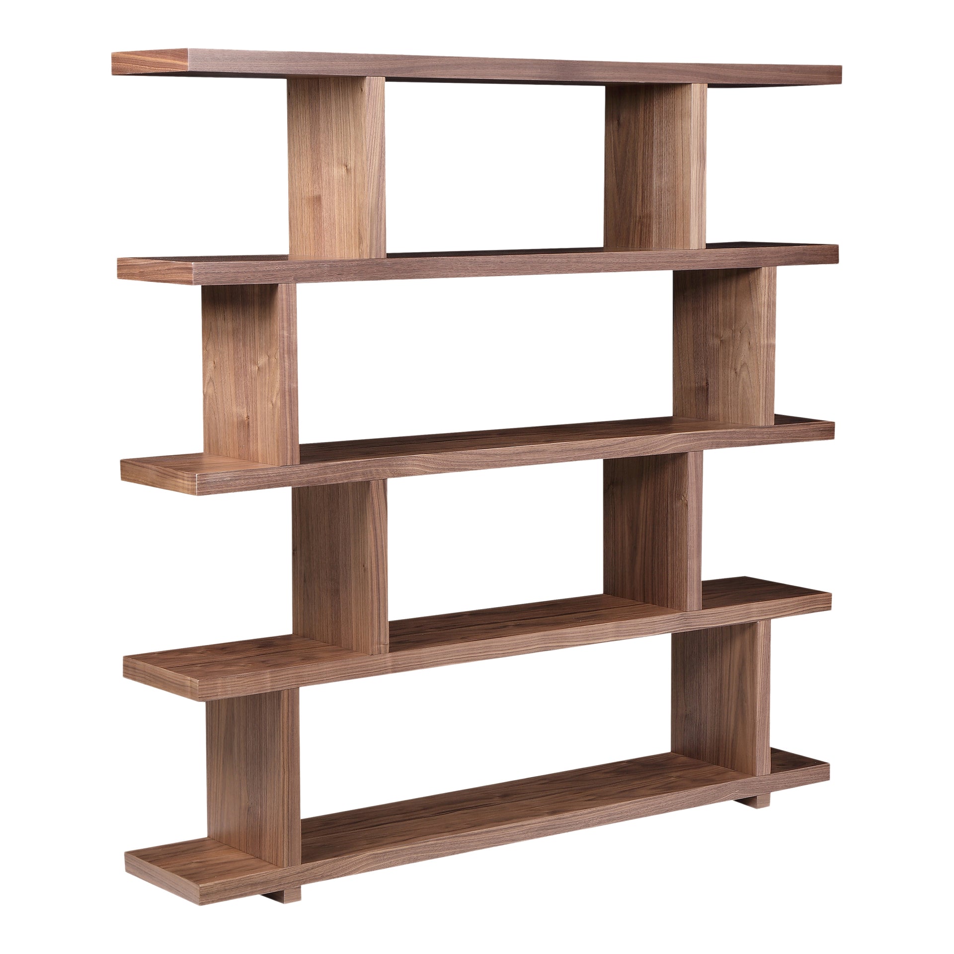 Soleil Large Shelf, Solid Walnut Veneer, Rectangular Open Design, Space Divider, 5-Tier Shelf, Walnut Brown