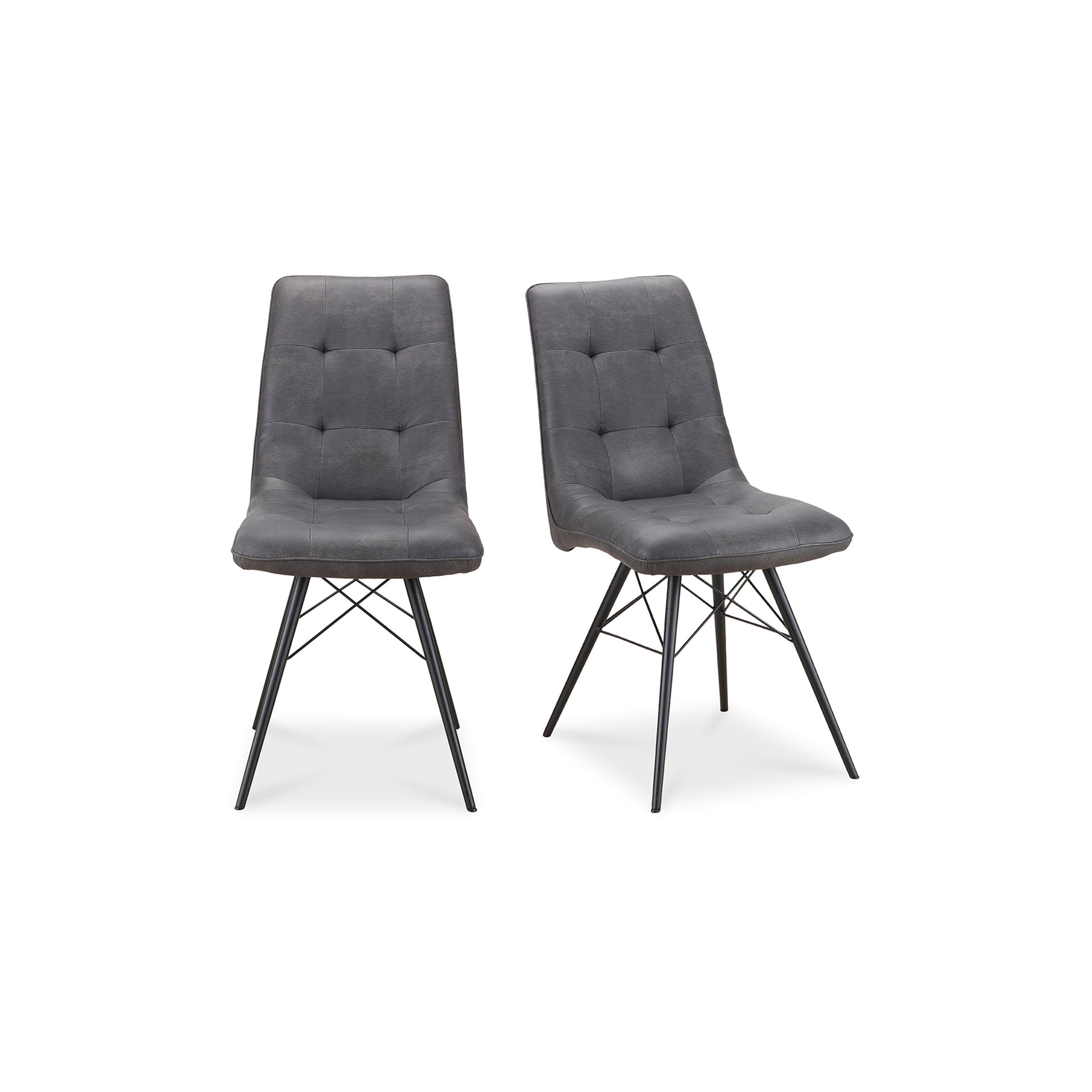 Jim, Dining Chair with Vegan Leather and Metal Base in Grey - Set of Two