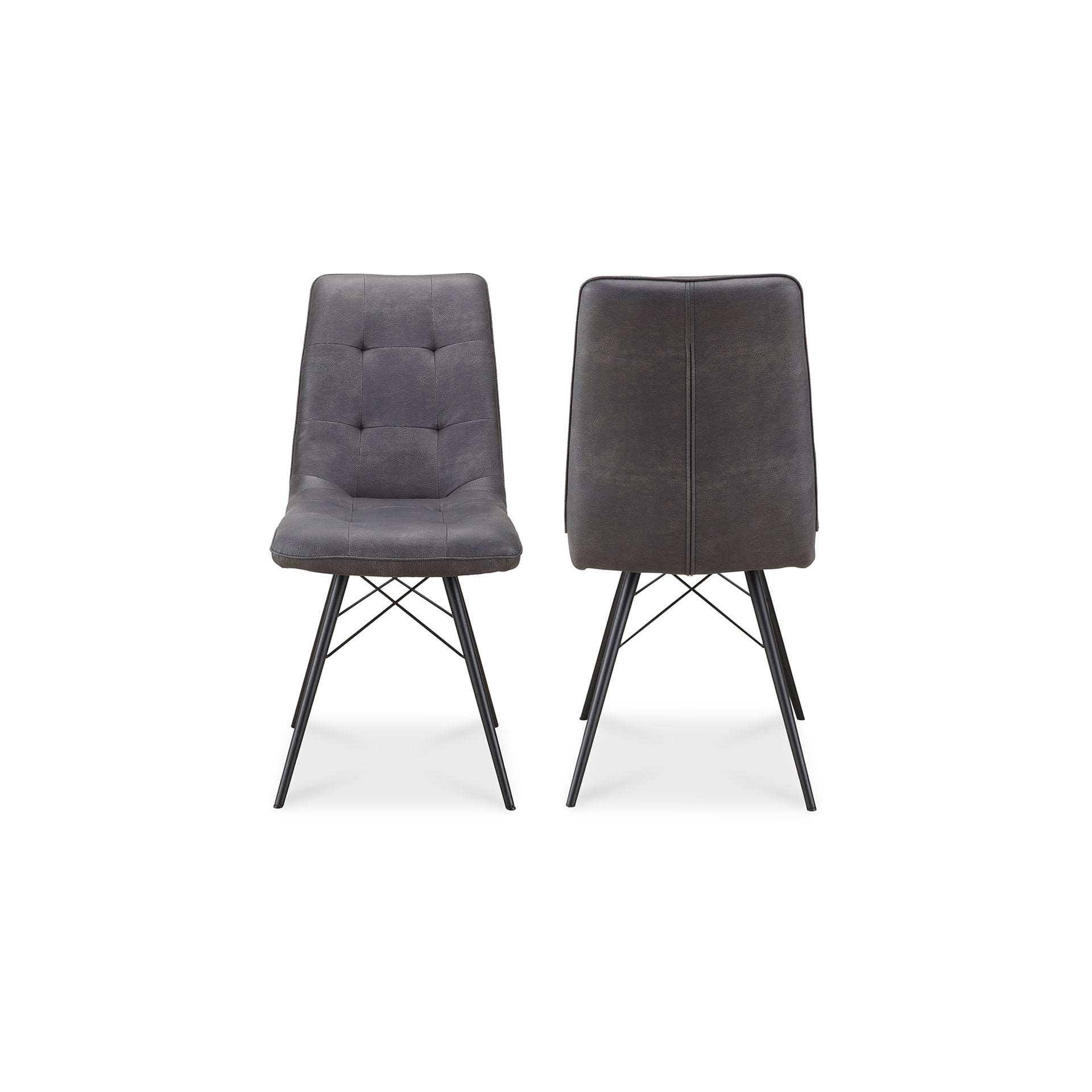 Jim, Dining Chair with Vegan Leather and Metal Base in Grey - Set of Two