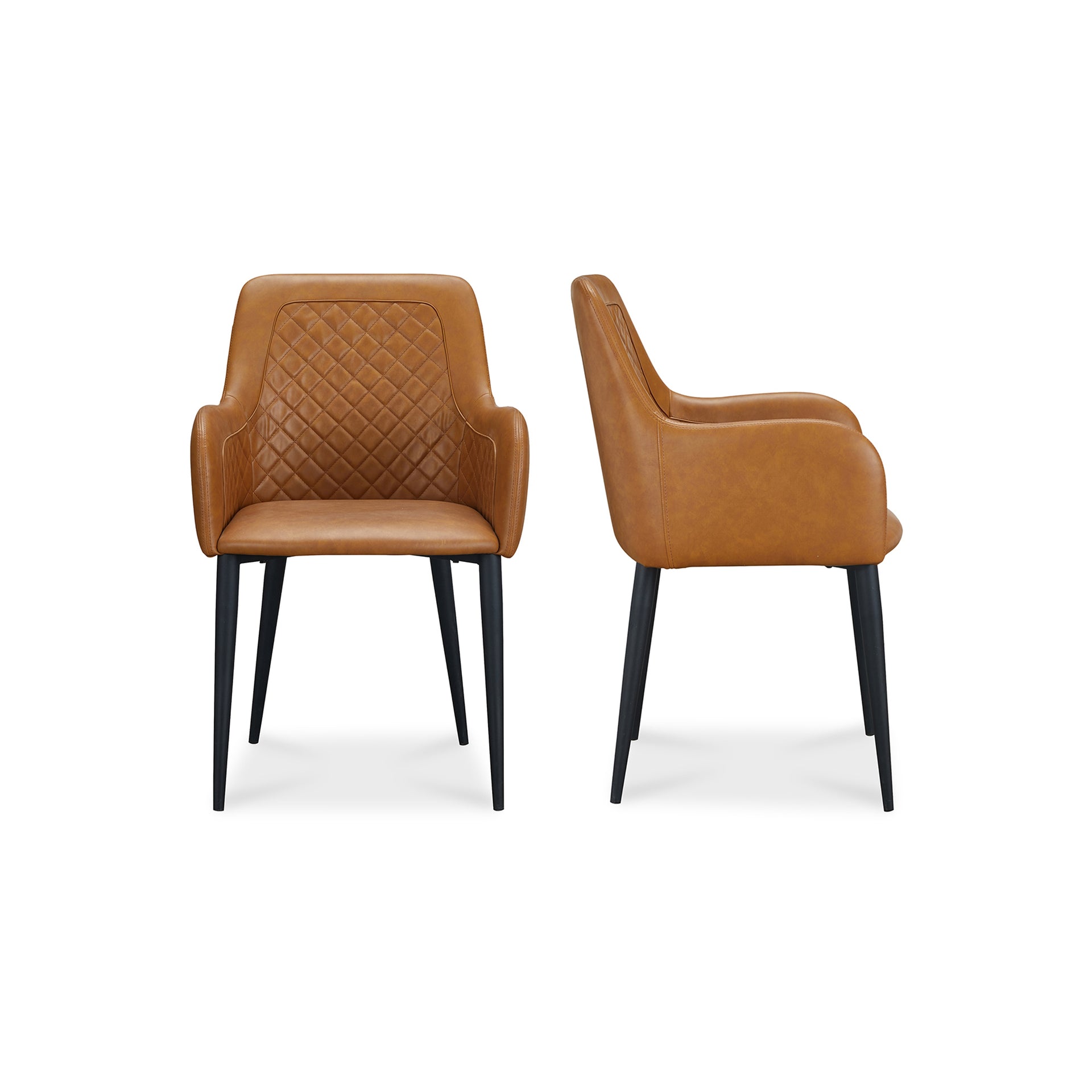 Crosby, Dining Chairs Vegan Leather with Diamond Tufting in Tawny Brown - Set of Two