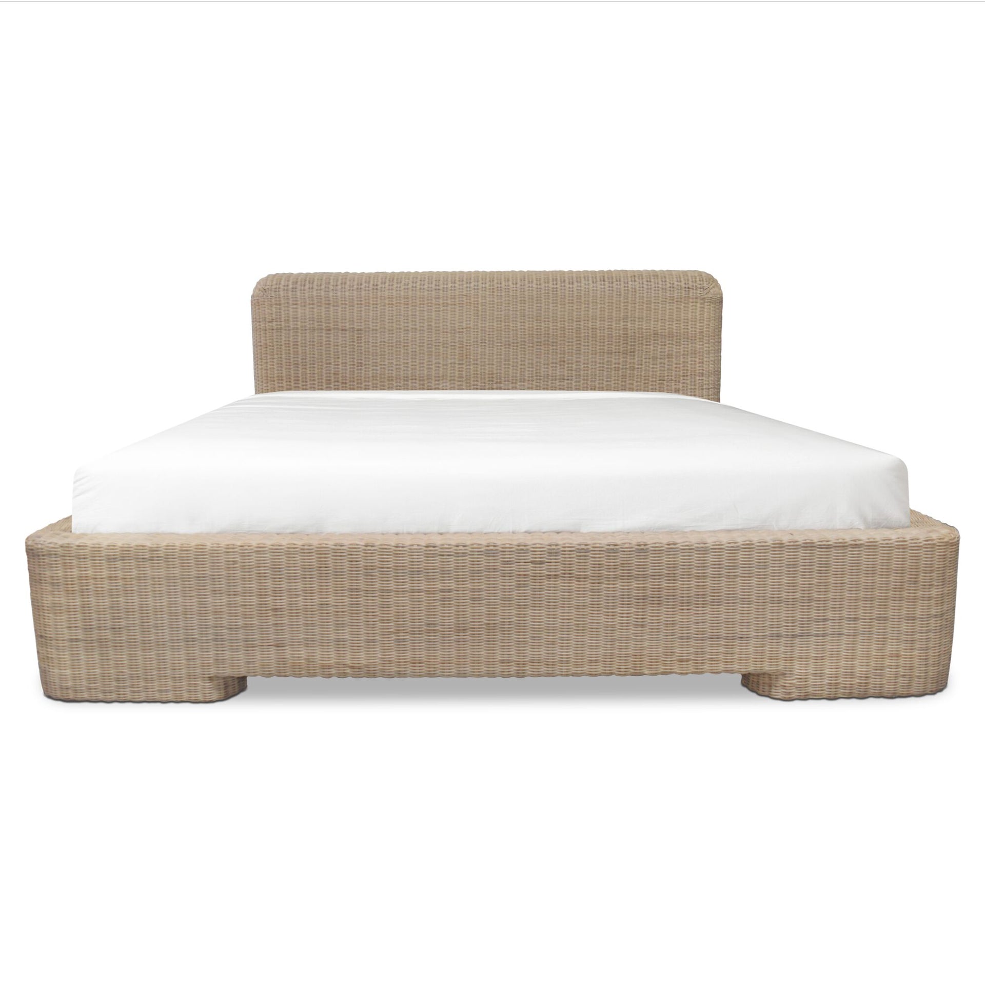 Eluned Queen Bed, Handwoven Rattan, Mango Wood Frame, Slat System, No Box Spring Needed, Natural