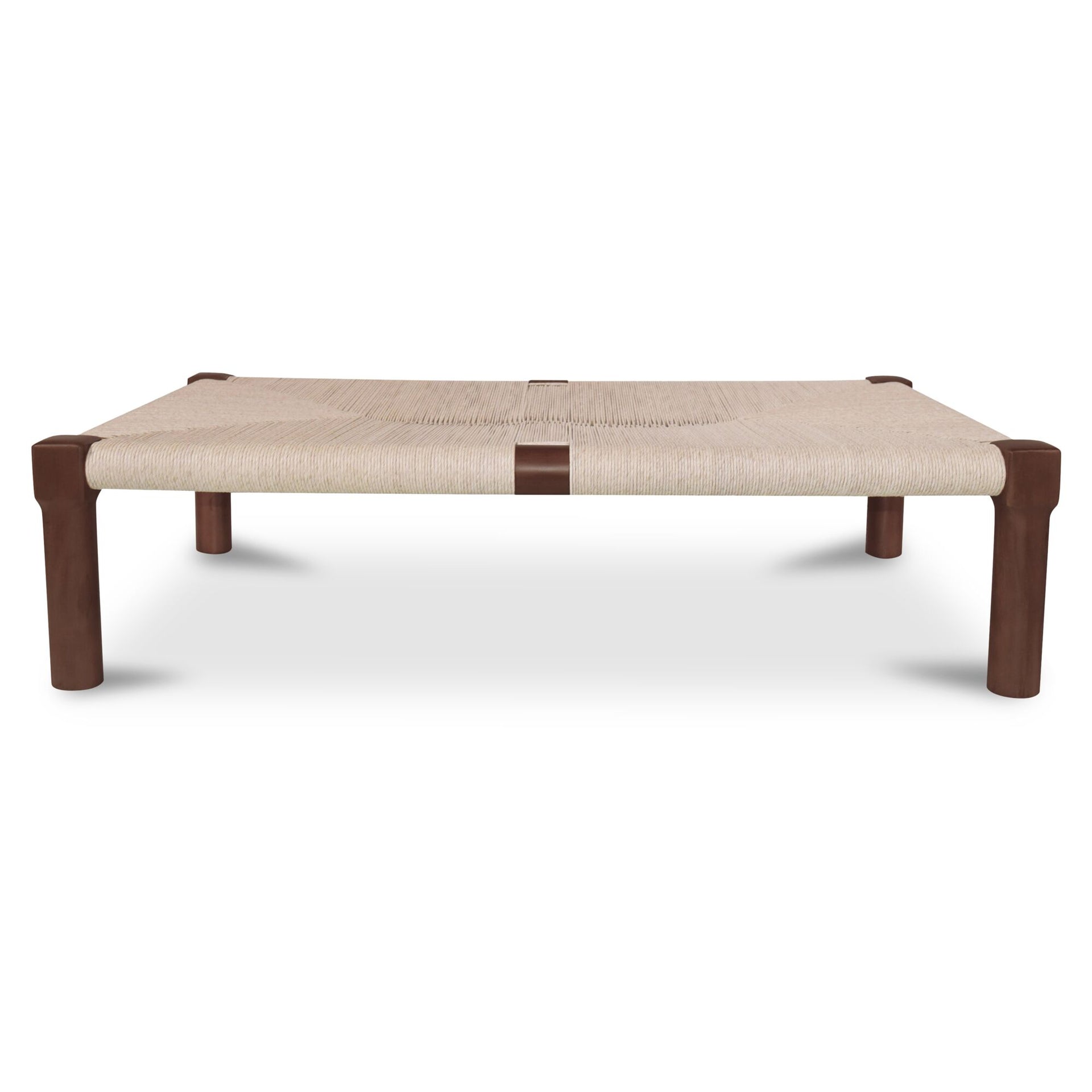 Rafferty Outdoor Coffee Table, Rectangular, Teak Wood, Woven Synthetic Hyacinth, Water Resistant, Dark Brown
