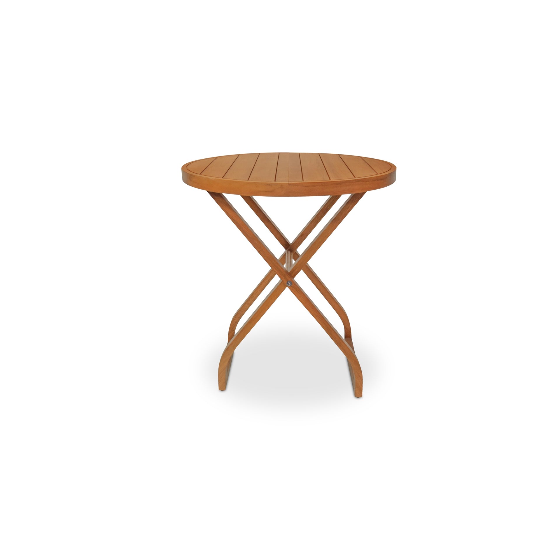 Cassiopeia Outdoor Table, Round, Teak Wood, Natural Finish, Folding Design, Stow-Away Clips, Natural