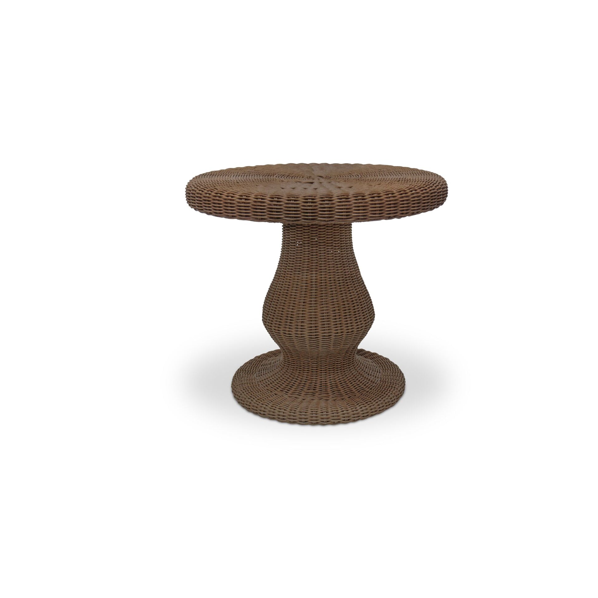 Brielith Outdoor Side Table, Round, Aluminum Frame, Woven Synthetic Hyacinth, Rust Resistant, Natural