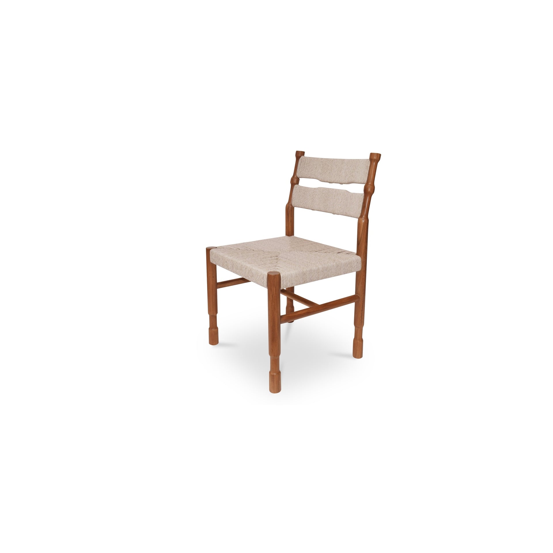 Brennor Outdoor Dining Chair, Teak Wood, Woven Synthetic Hyacinth, Ladder Back, Turned Details, Natural - Set of 2