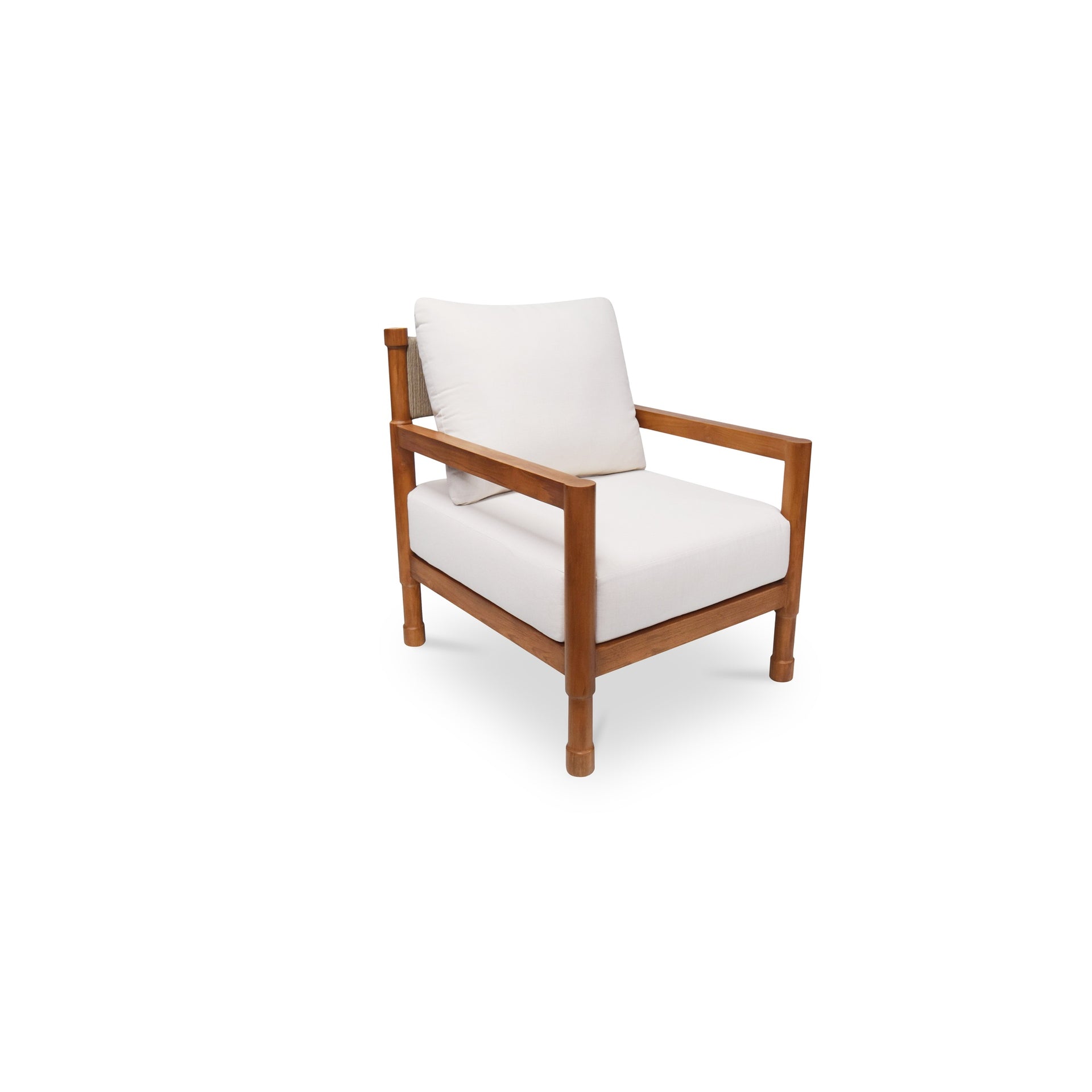 Brennor Outdoor Lounge Chair, Teak Wood, Woven Synthetic Hyacinth, Quick-Dry Cushions, Olefin Fabric, Natural