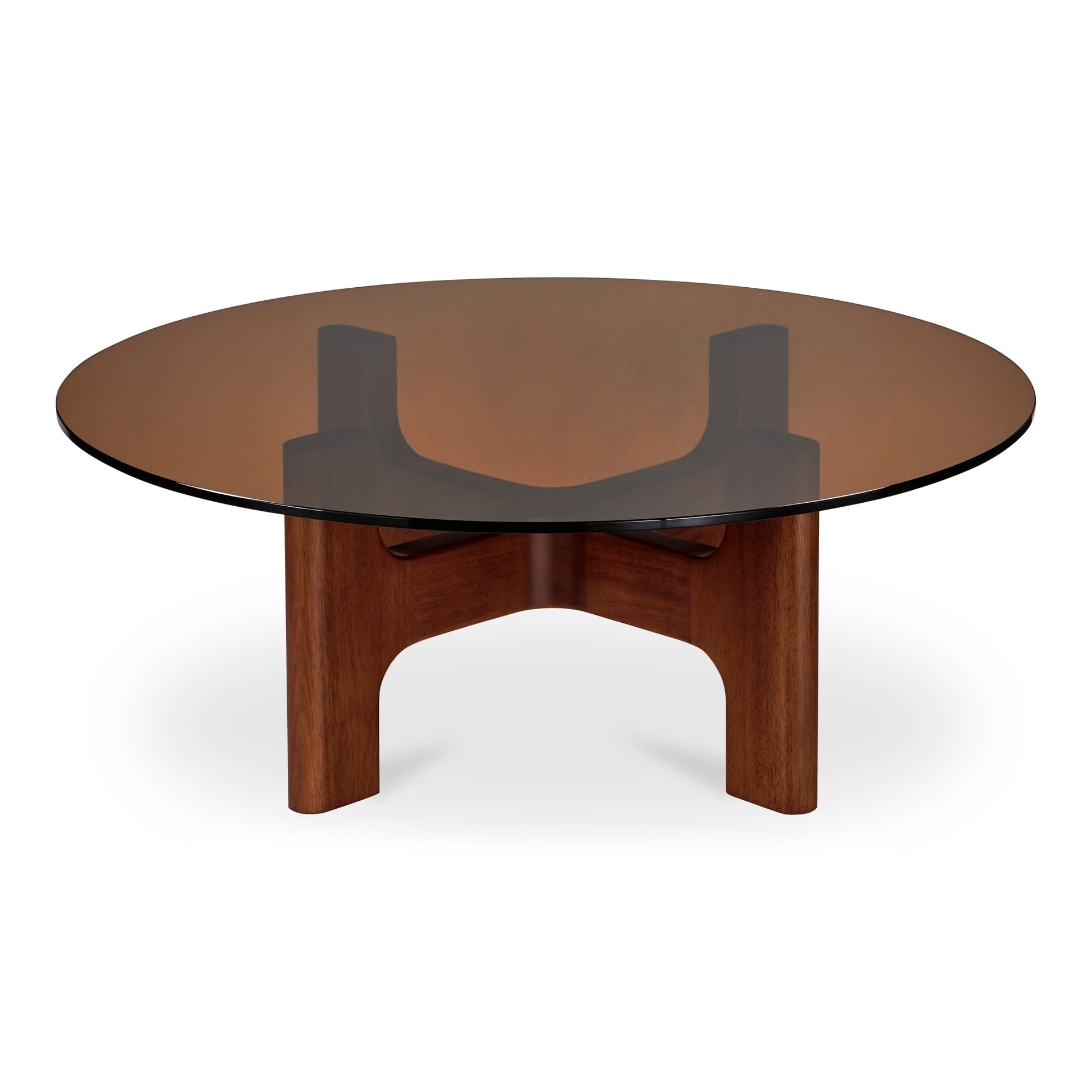 Thea Coffee Table, Oval Amber Tempered Glass Top, Rubber Wood Legs, Amber
