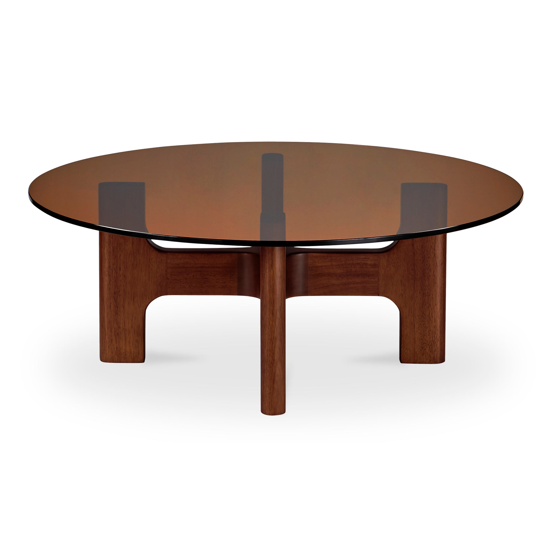 Thea Coffee Table, Oval Amber Tempered Glass Top, Rubber Wood Legs, Amber