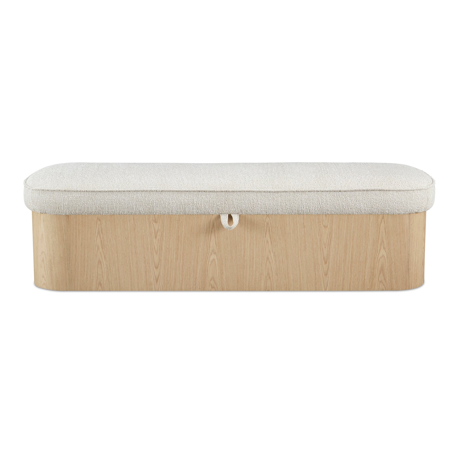 Clarisse Storage Bench, Hydraulic Lift, Ash Veneer Base, Upholstered Plush Seat, Natural