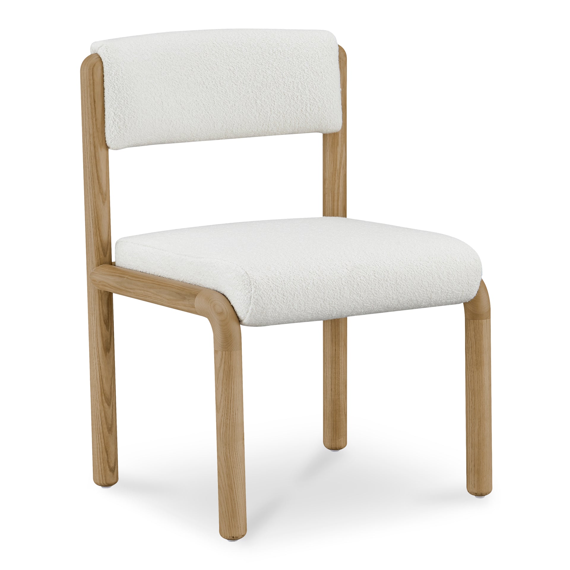 Eldon Dining Chair, Solid Ash Wood Frame, Curved Padded Back, Soft White Upholstery - Set of 2