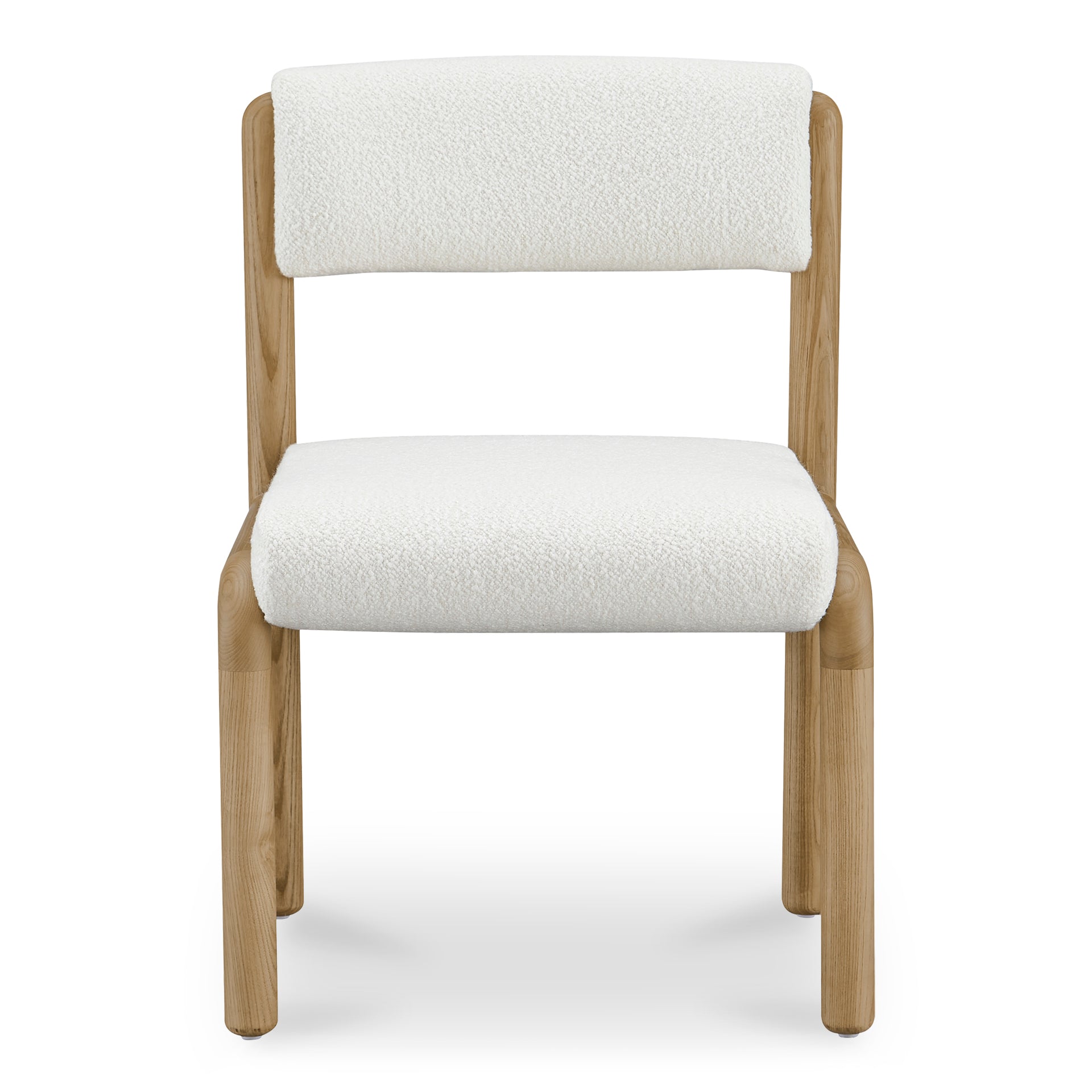 Eldon Dining Chair, Solid Ash Wood Frame, Curved Padded Back, Soft White Upholstery - Set of 2
