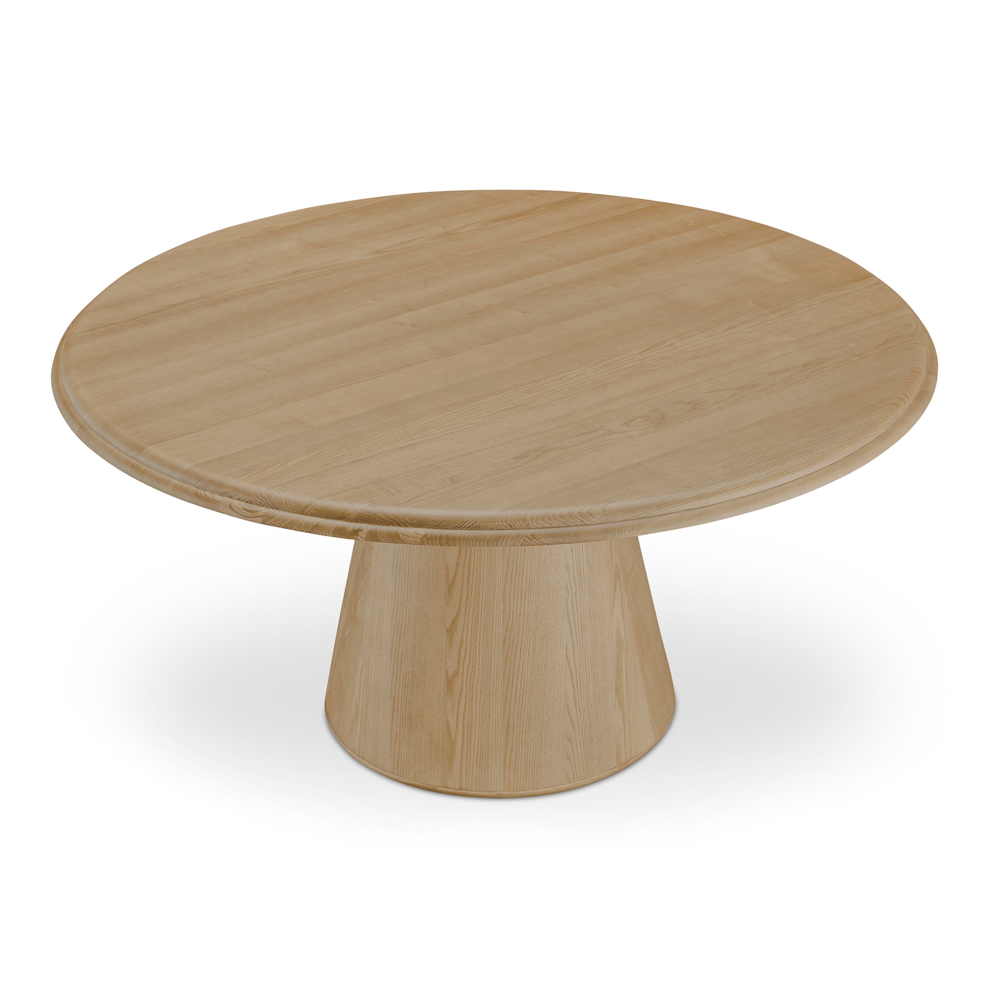 Lumiel Round Dining Table for 8, Solid Ash Wood Top & Veneer Base, Black Metal Panel