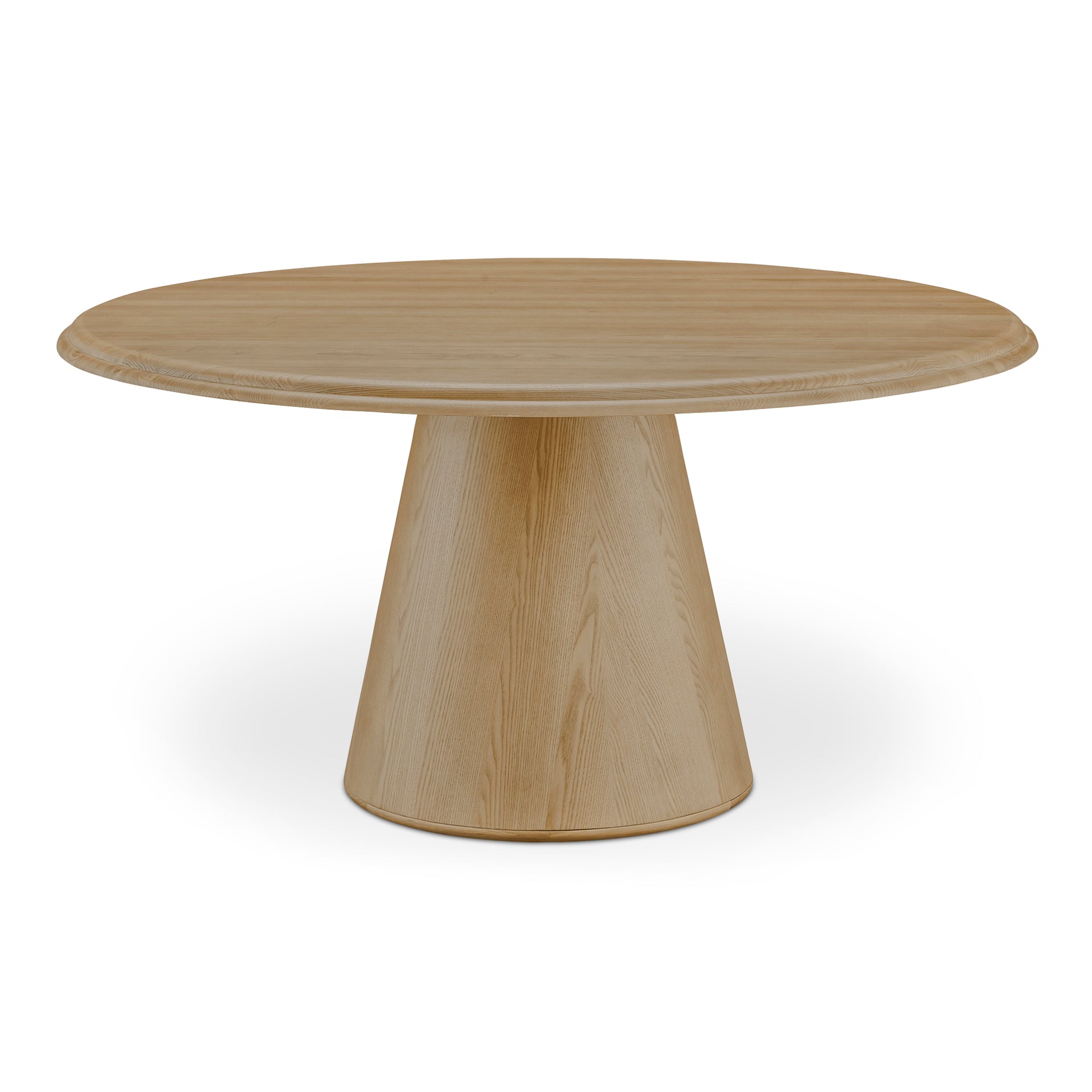 Lumiel Round Dining Table for 8, Solid Ash Wood Top & Veneer Base, Black Metal Panel