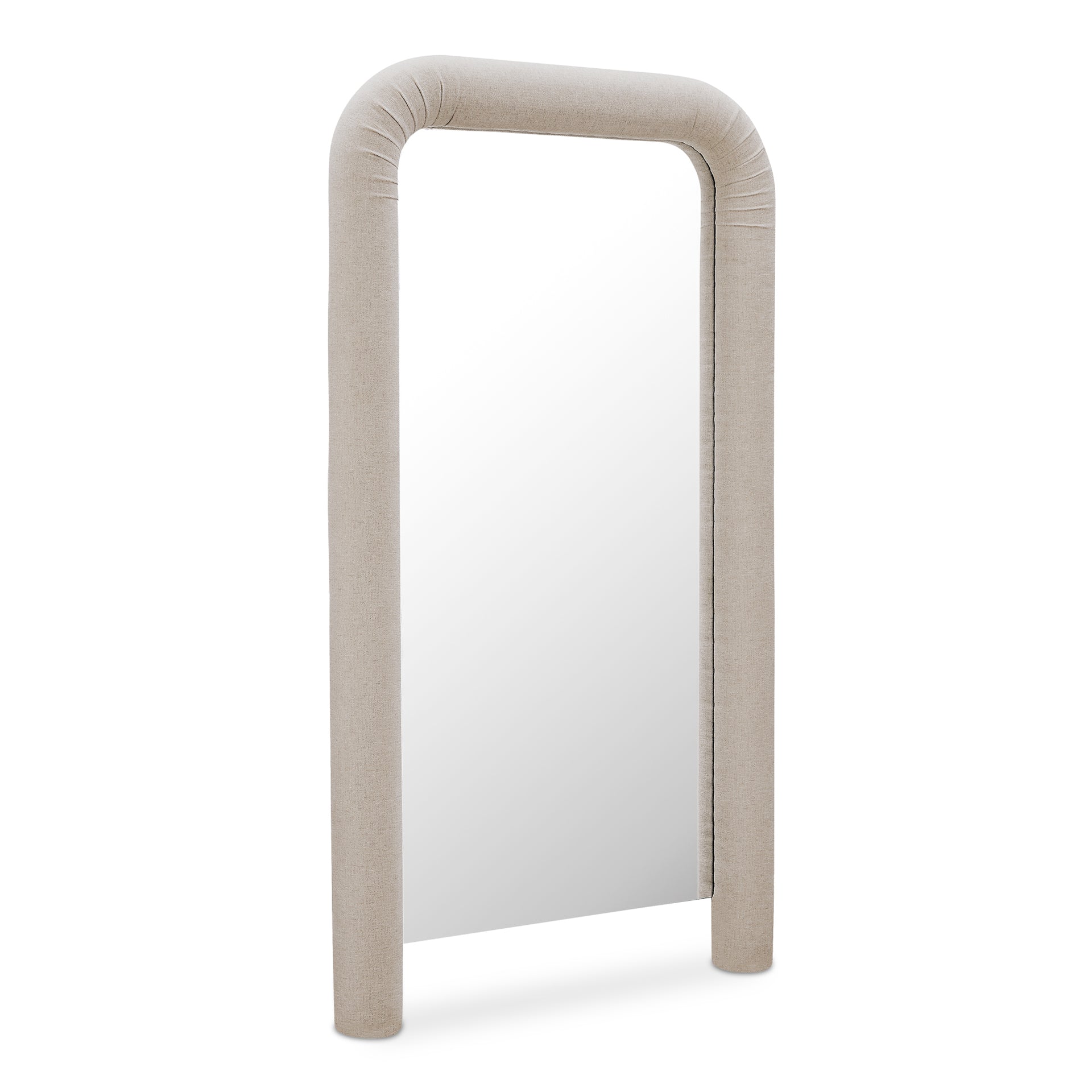 Cassair Floor Mirror, Soft-Corner Ruched Upholstered Frame Full-Length, Beige
