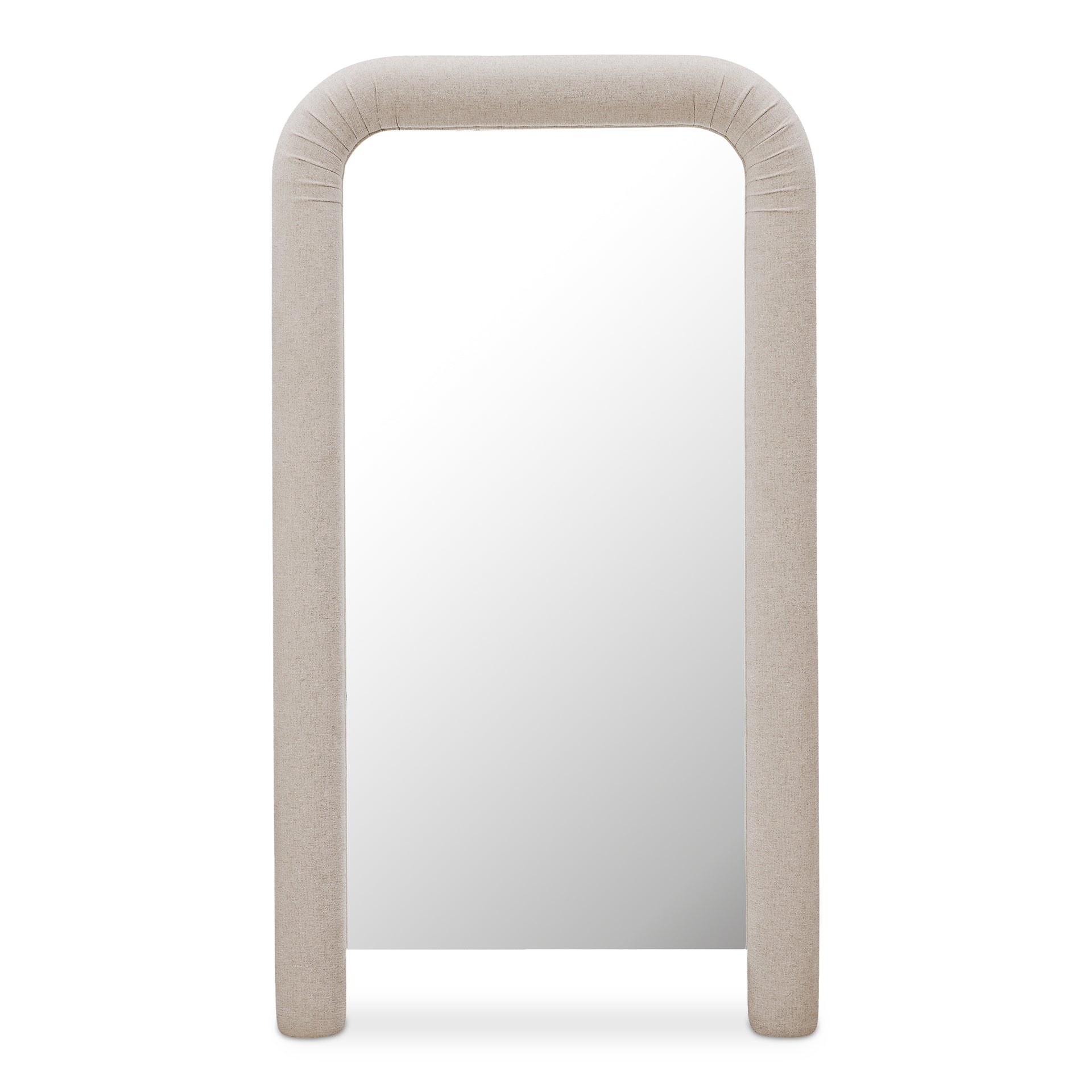 Cassair Floor Mirror, Soft-Corner Ruched Upholstered Frame Full-Length, Beige