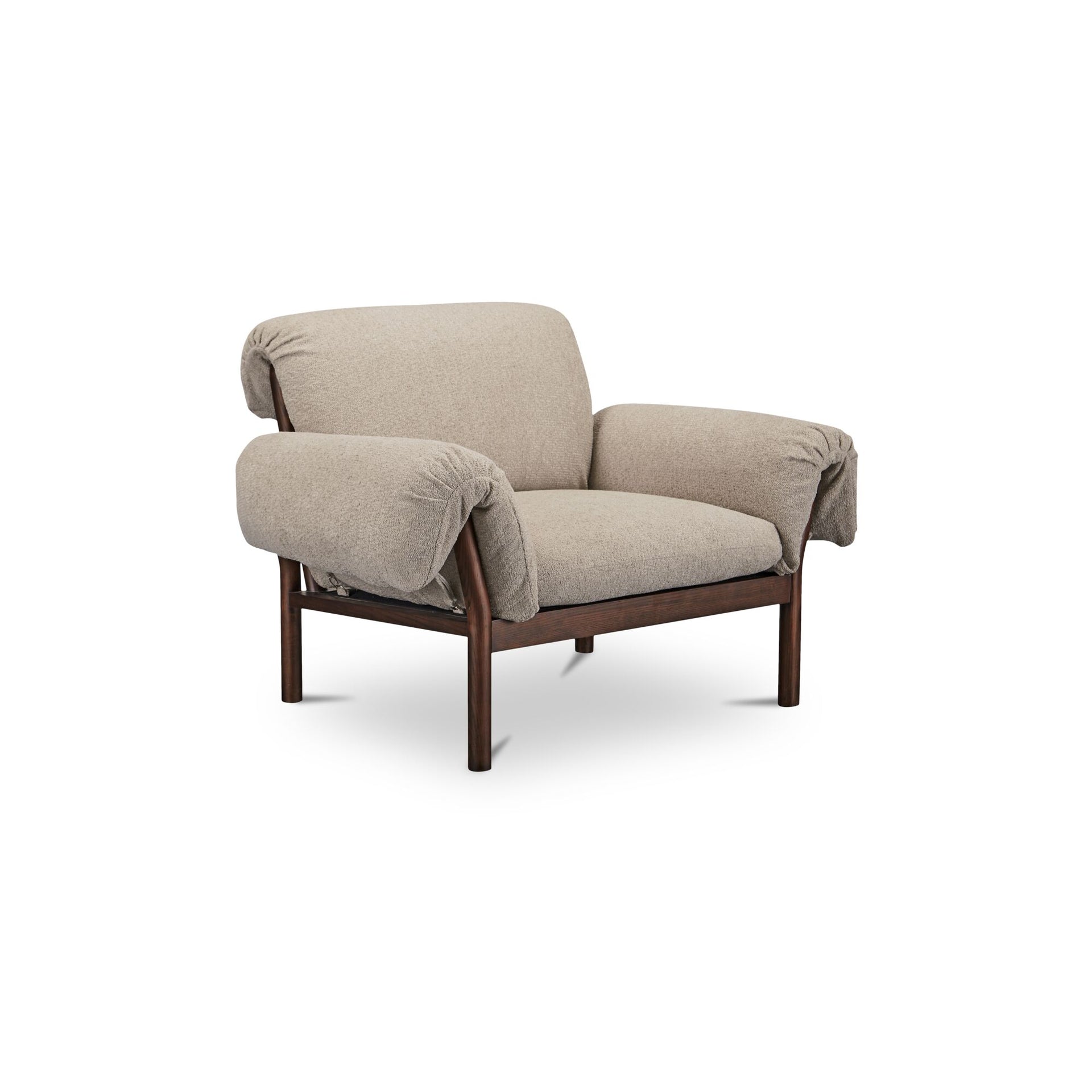Halden Lounge Chair, Solid Ash Frame, Polyester Upholstery, Feather and Fiber Fill, Beige