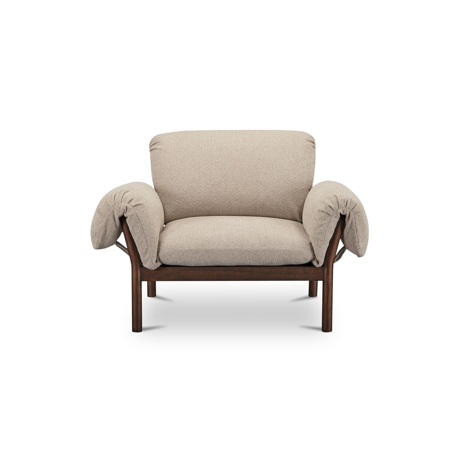 Halden Lounge Chair, Solid Ash Frame, Polyester Upholstery, Feather and Fiber Fill, Beige
