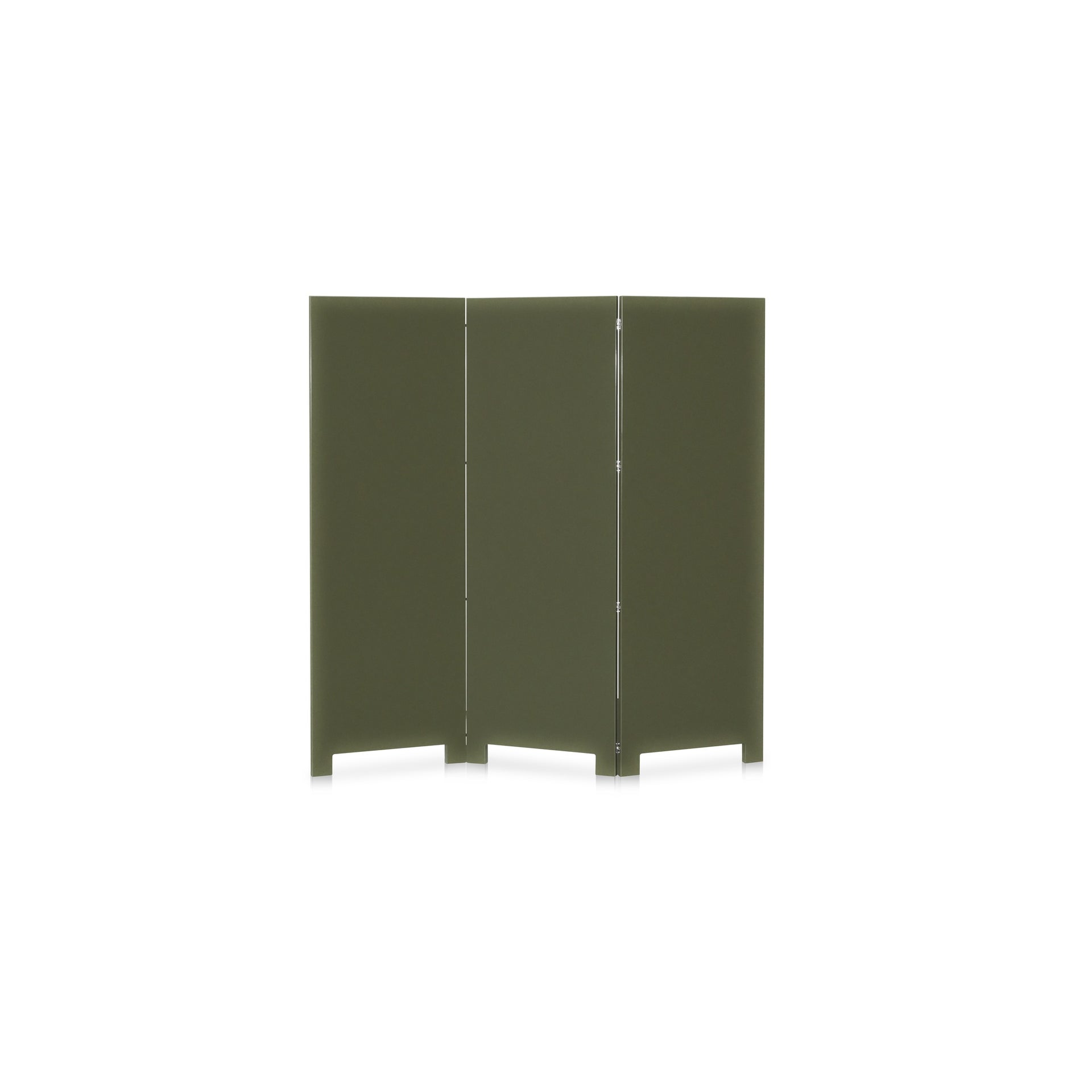 Ginevra Screen, High-Gloss Lacquer Over MDF, Solid Rubber Wood Frame, Three-Panel, Reinforced Hinges, Deep Olive