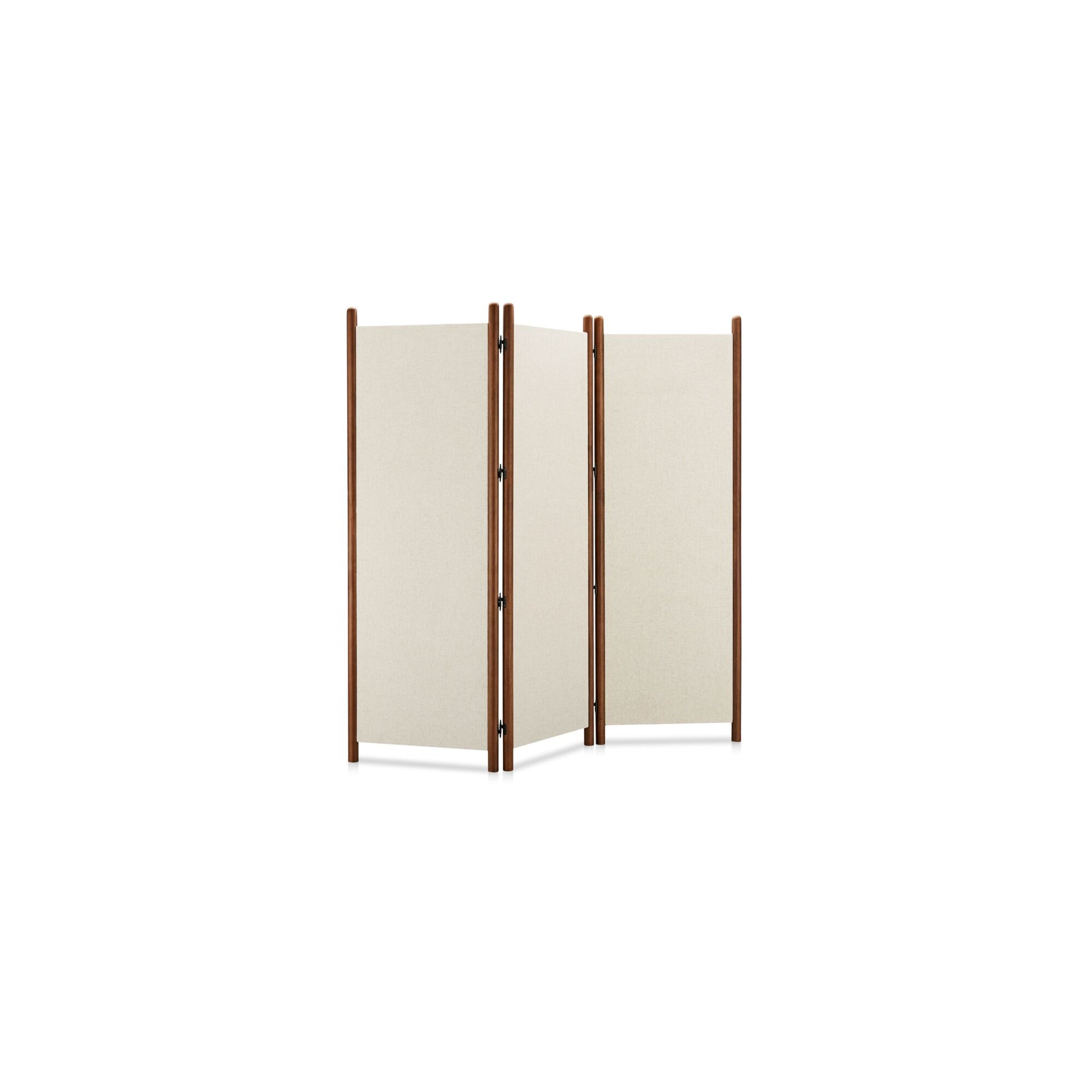 Luca Screen, Linen-Blend Fabric Panels with Solid Rubberwood Frame, Walnut-Stained Posts, Off White