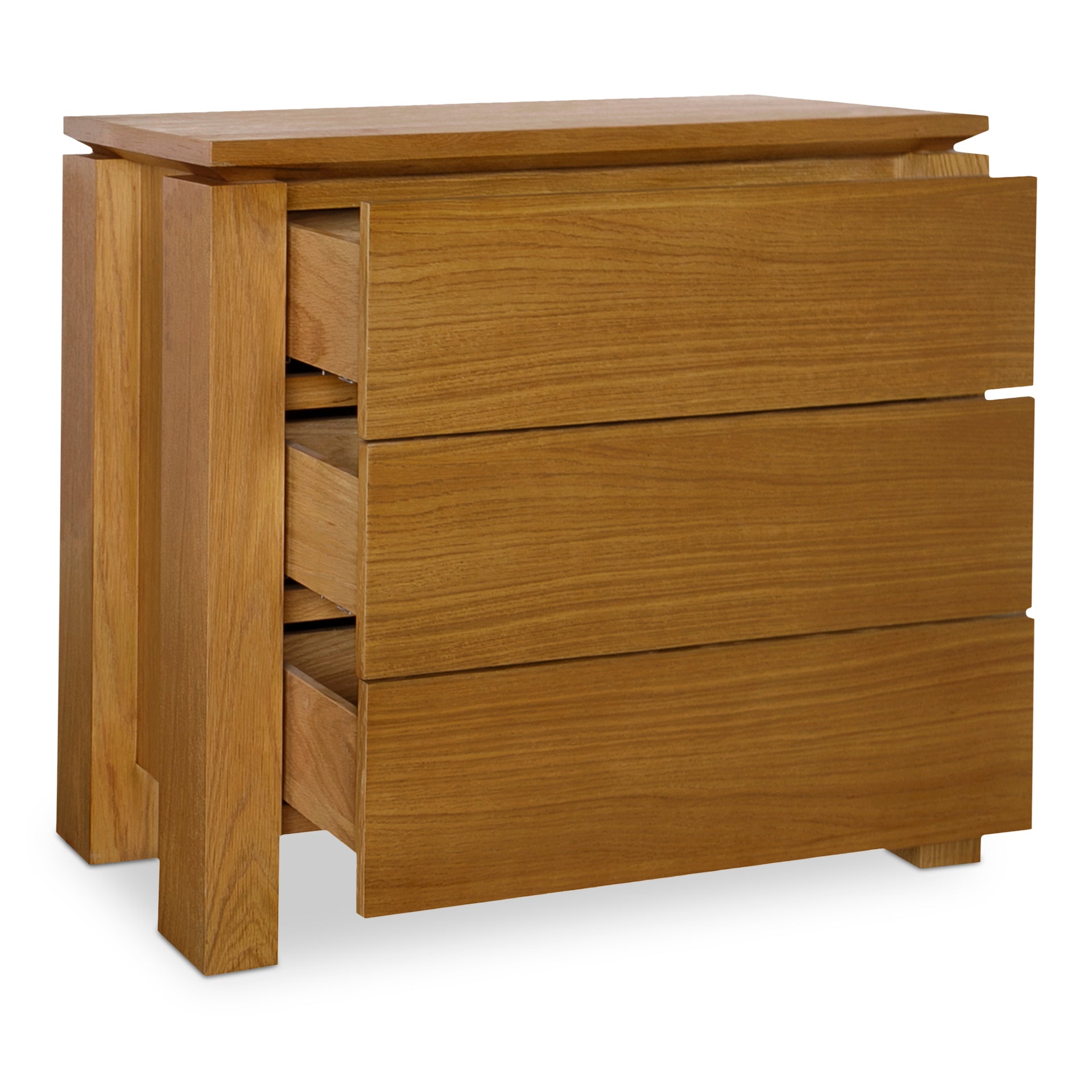 Emeric Dresser, 3 Drawer Solid Oak Legs with Oak Veneer Floating Top Design, Push-to-Open Front, Country Oak