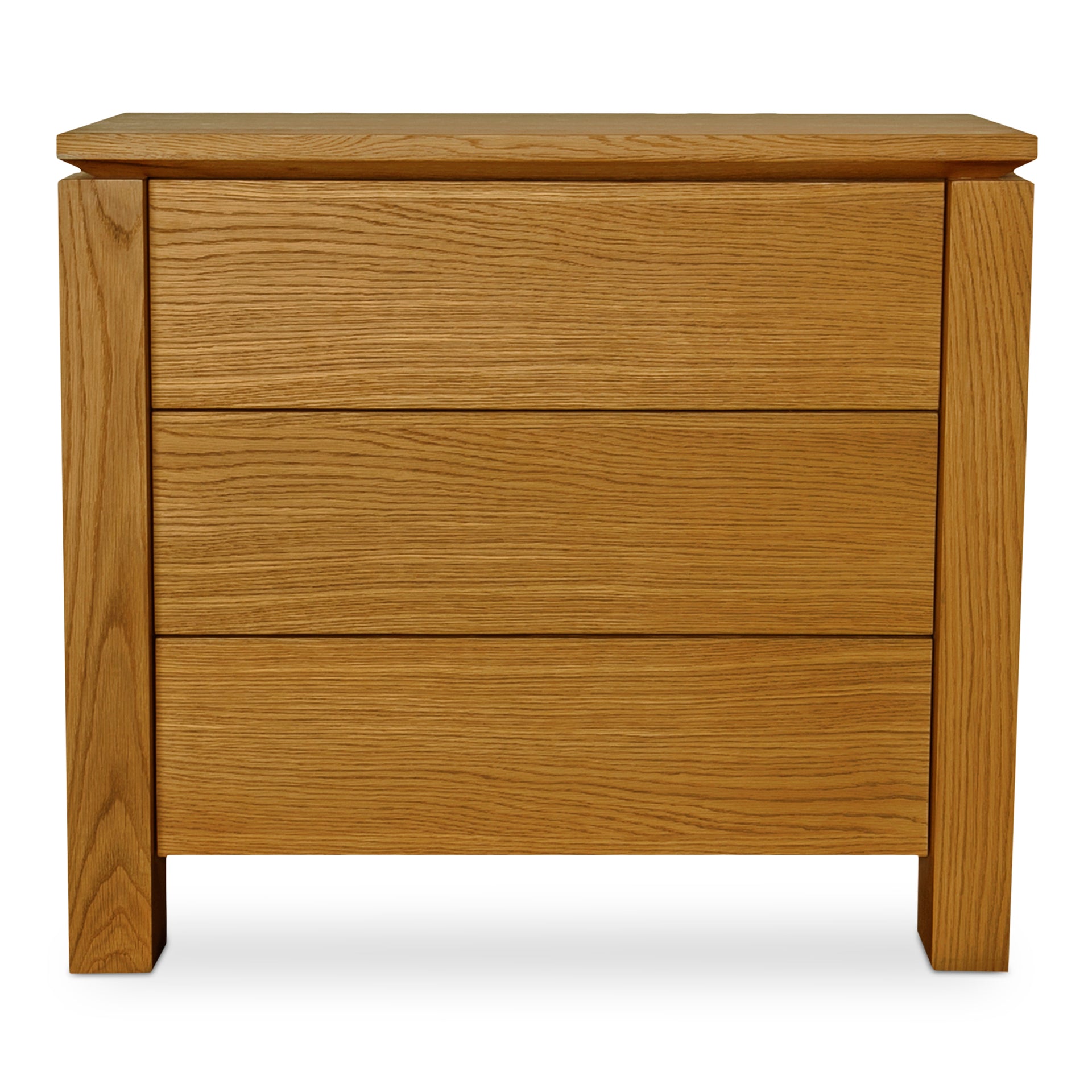 Emeric Dresser, 3 Drawer Solid Oak Legs with Oak Veneer Floating Top Design, Push-to-Open Front, Country Oak