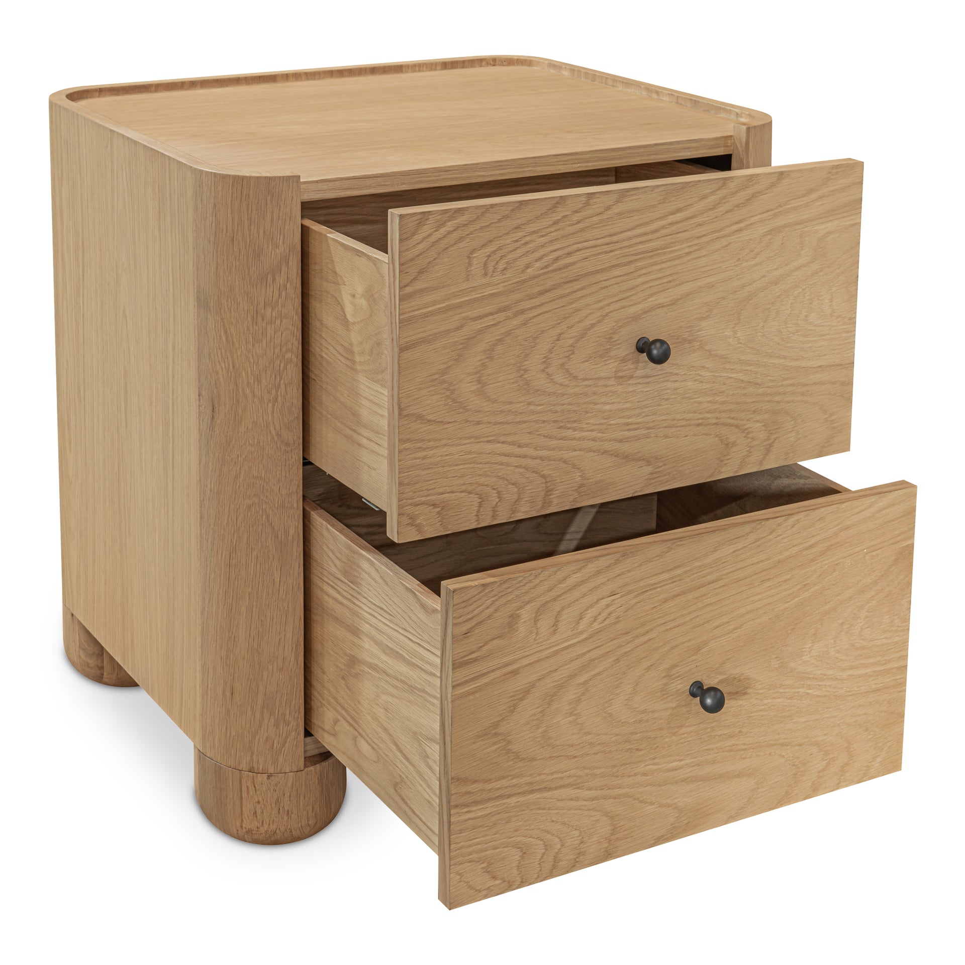 Virel Nightstand, Solid Oak Frame with Lip Detail 2-Drawer Bedside Table, Natural Finish