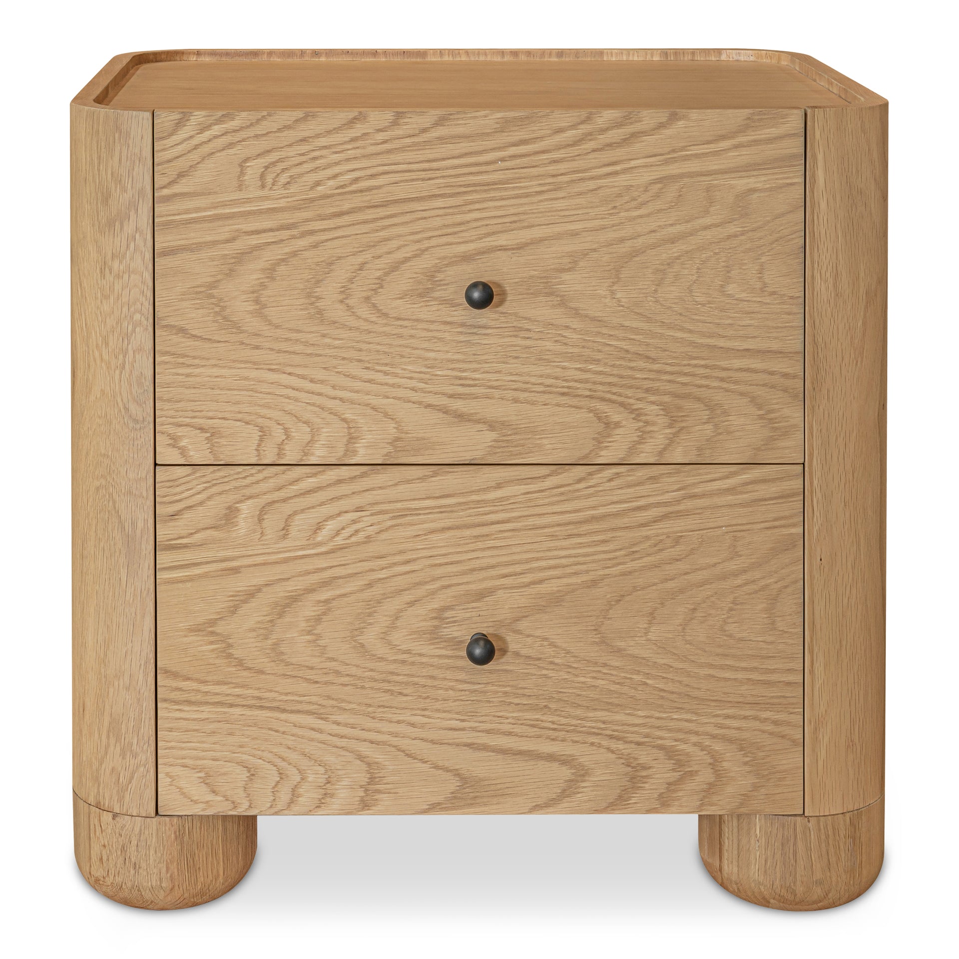 Virel Nightstand, Solid Oak Frame with Lip Detail 2-Drawer Bedside Table, Natural Finish