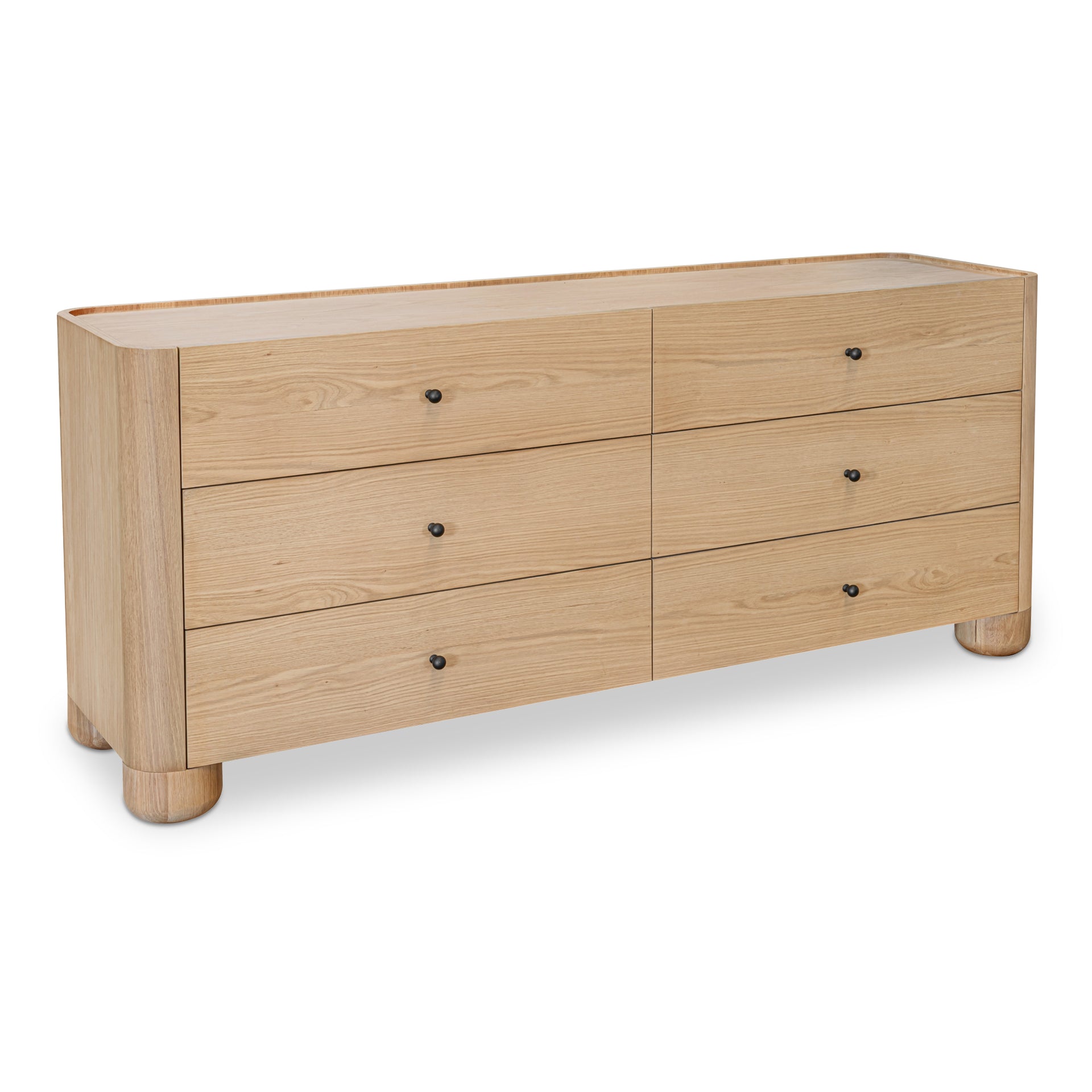 Virel Dresser, 6 Drawer Oak Veneer with Lip Detailing and Integrated Solid Oak Frame, Soft-Close Glides, Natural Finish