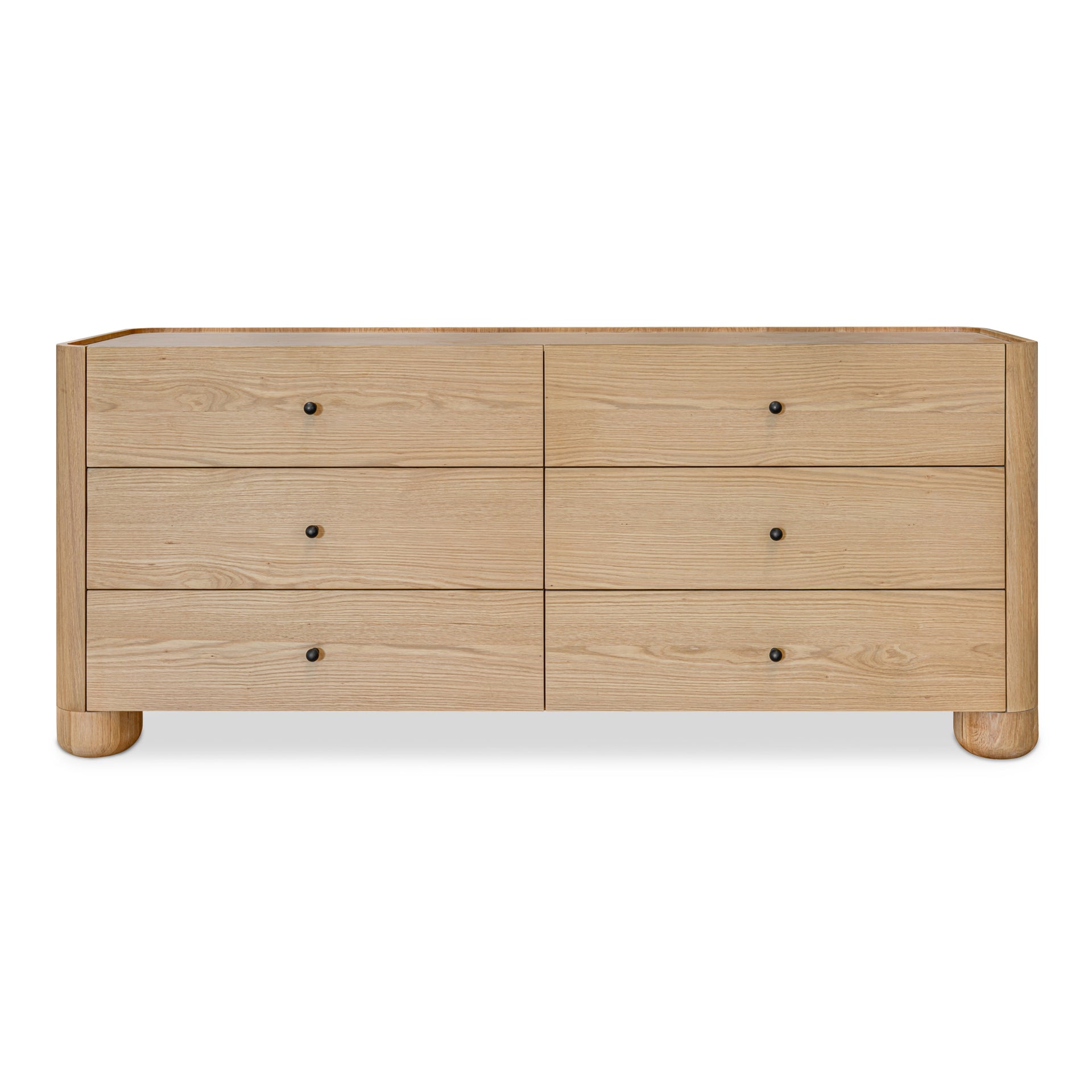 Virel Dresser, 6 Drawer Oak Veneer with Lip Detailing and Integrated Solid Oak Frame, Soft-Close Glides, Natural Finish