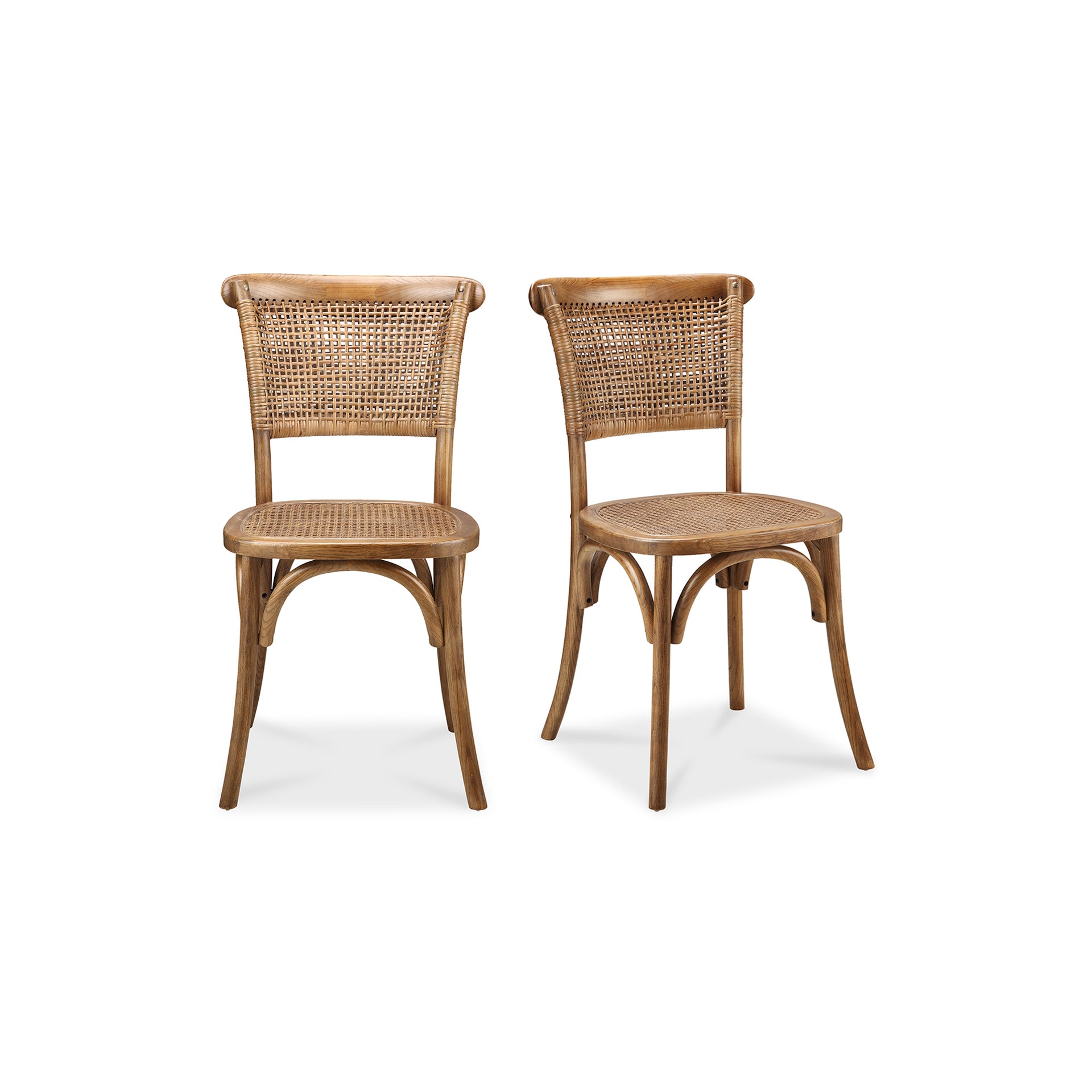 Winston Dining Chair, Solid Elm with Rattan Cushioning, Light Brown- Set of Two