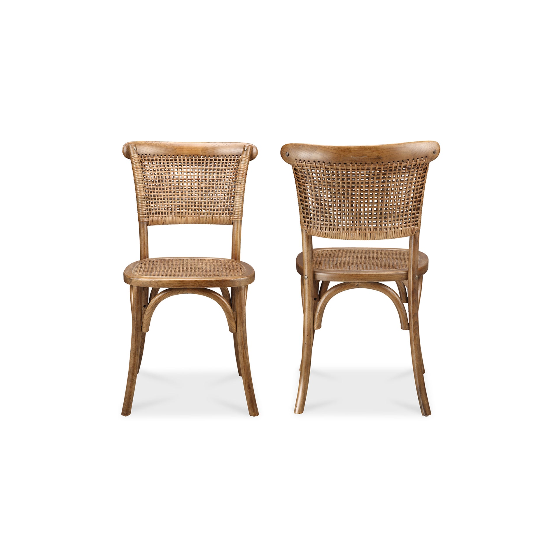 Winston Dining Chair, Solid Elm with Rattan Cushioning, Light Brown- Set of Two
