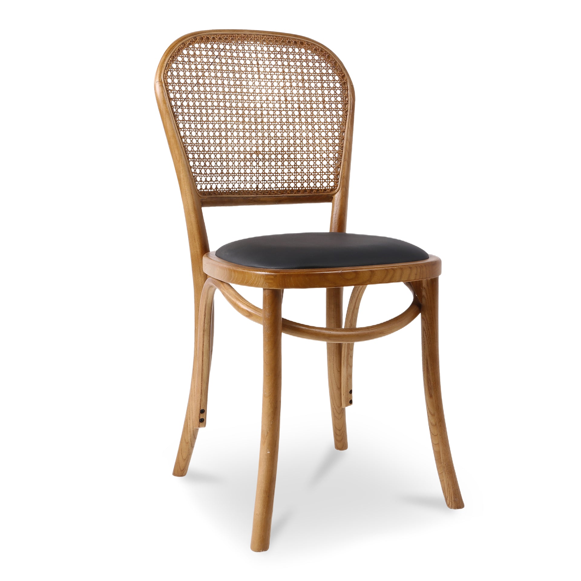 Sloan Dining Chairs, Solid Elm Frame with Rattan, Light Brown- Set of 2