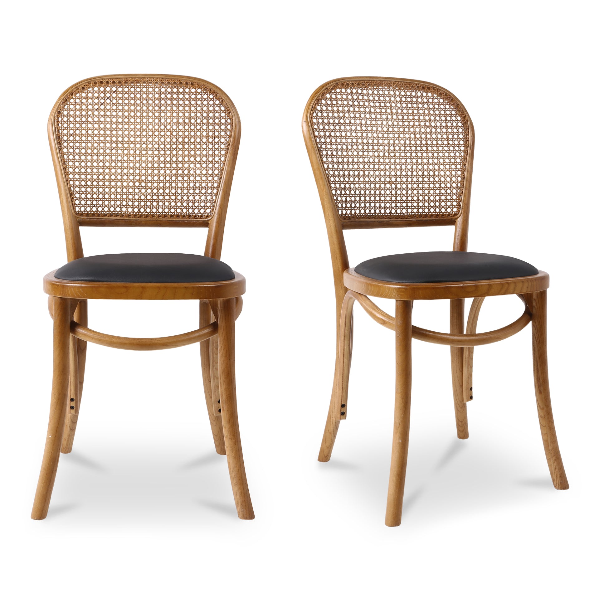 Sloan Dining Chairs, Solid Elm Frame with Rattan, Light Brown- Set of 2