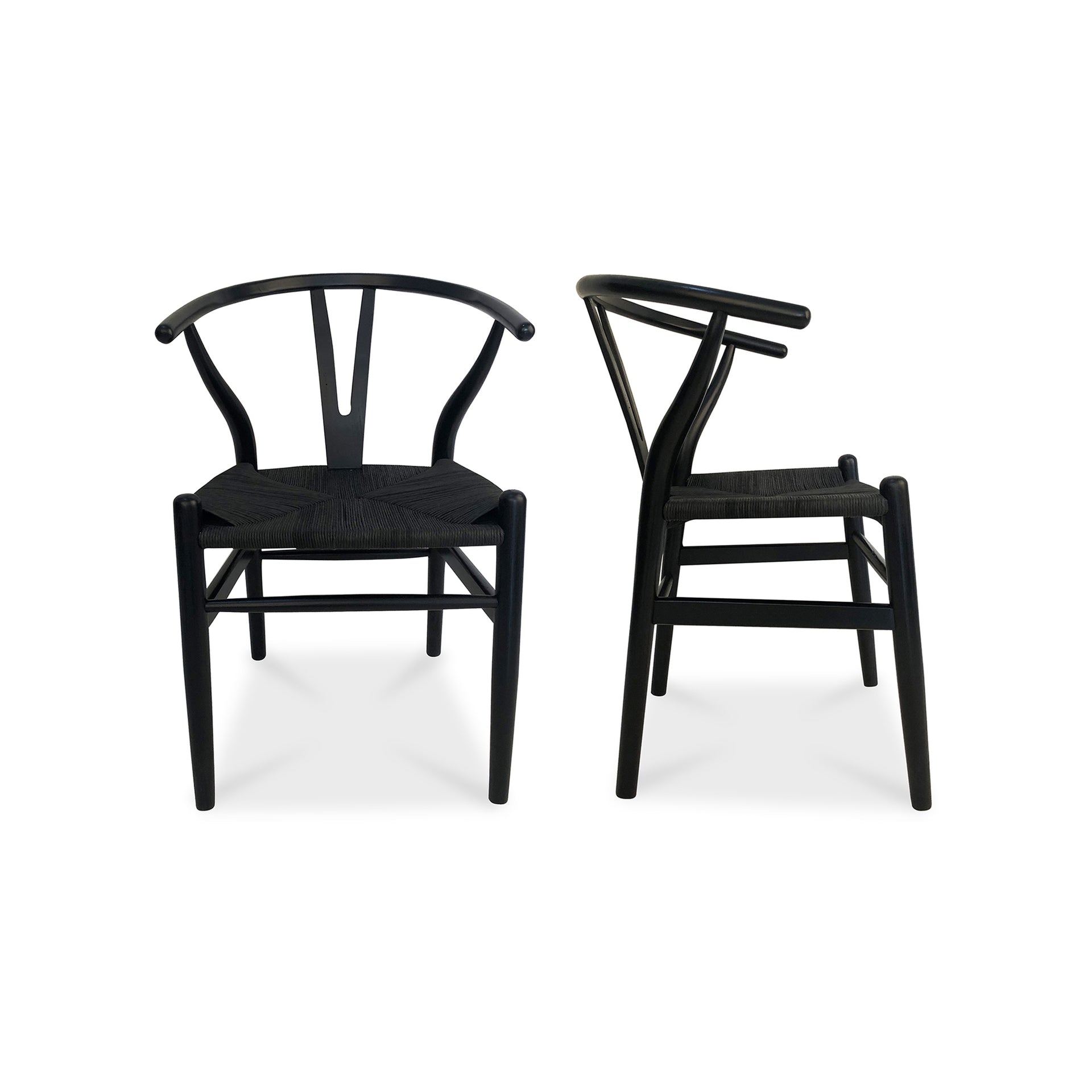 Hayden, Dining Chairs with Solid Elm Frame and Woven Fibre Seat, Black - Set of Two