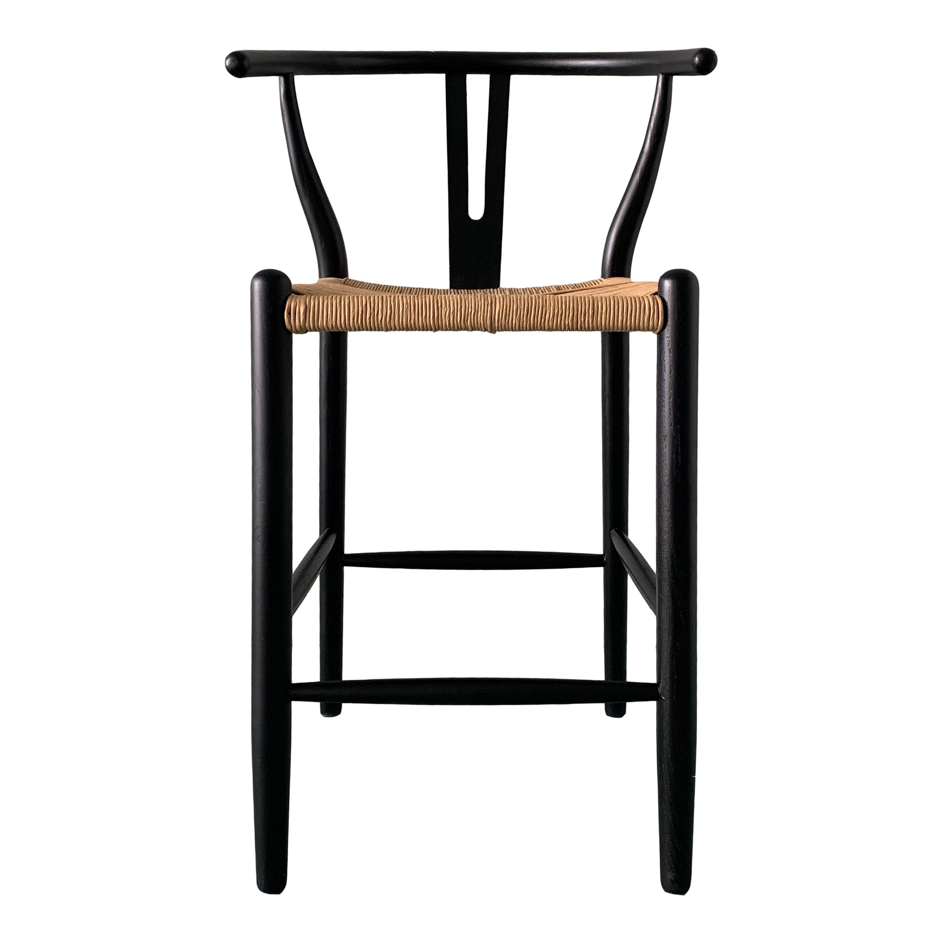 Hayden, Counter Stool Solid Elm Frame with Woven Fibre Seat, Black and Natural